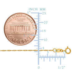 Pulsera de cadena Singapur de oro amarillo de 14 quilates, 1 mm, 7 pulgadas, joyería fina de diseño para hombres y mujeres
