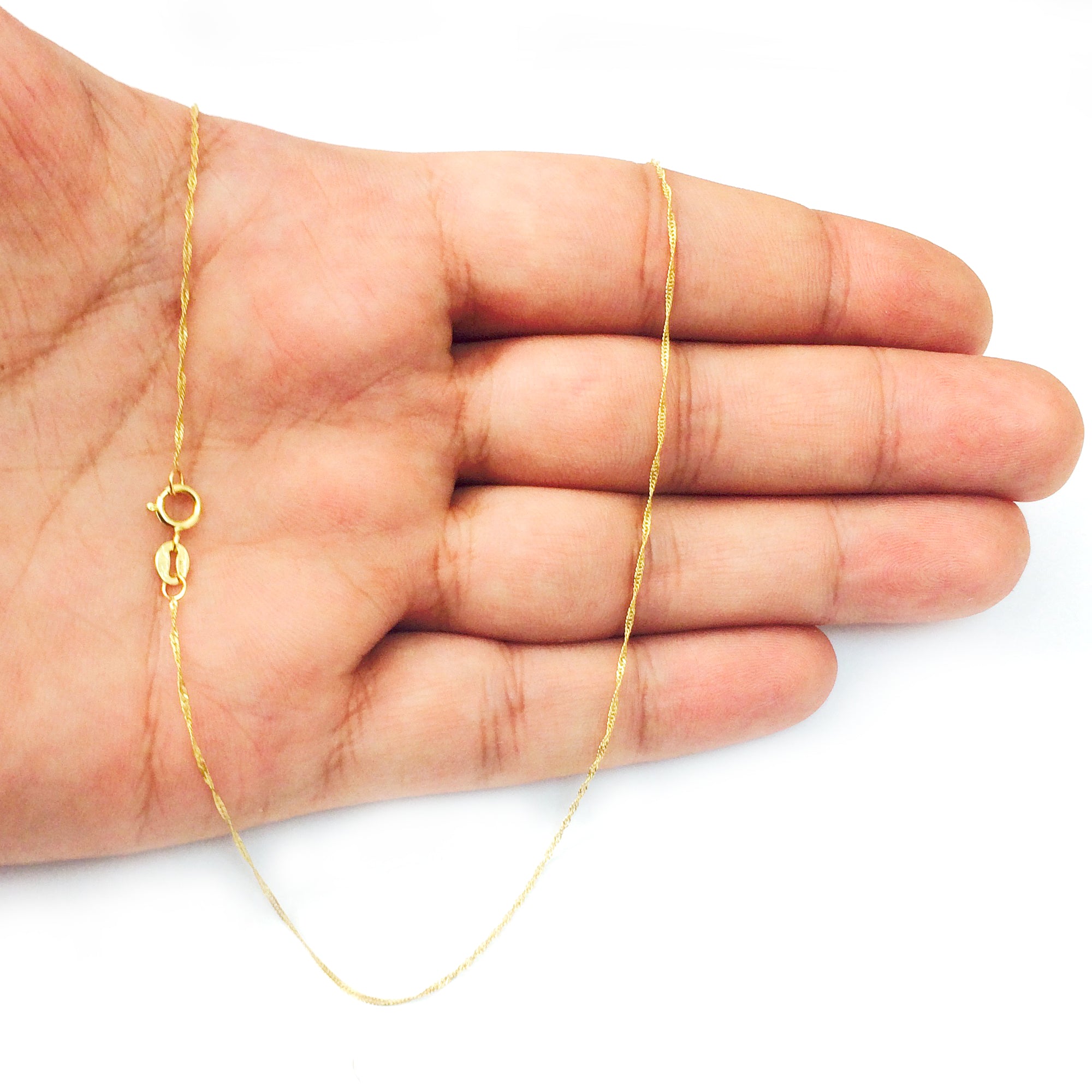 Collar de cadena Singapur de oro amarillo de 10 quilates, joyería fina de diseño de 0,8 mm para hombres y mujeres