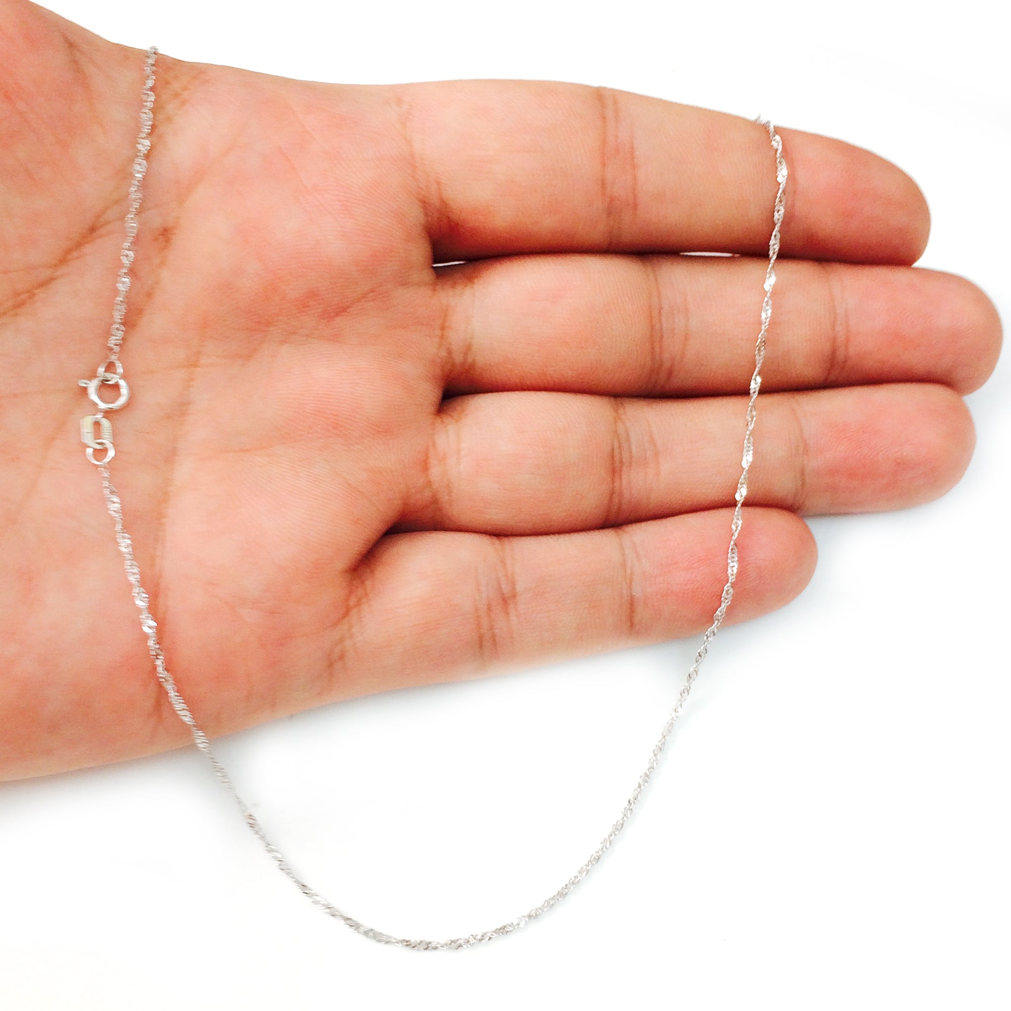 10 k White Gold Singapore Chain Halsband, 1,0 mm fina designersmycken för män och kvinnor