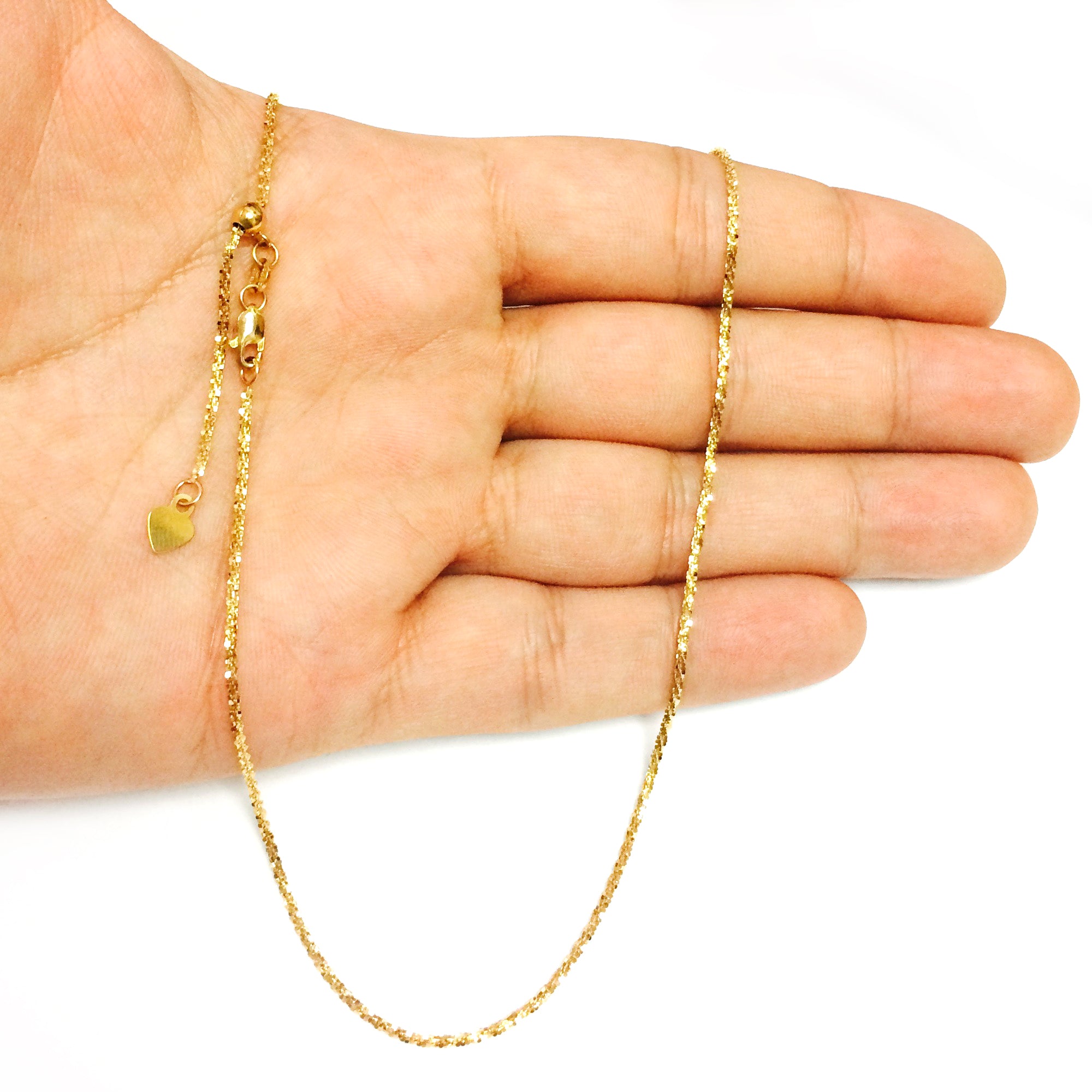 Collana a catena a maglie scintillanti regolabile in oro giallo 10k, 1,5 mm, 22" gioielli di alta moda per uomo e donna