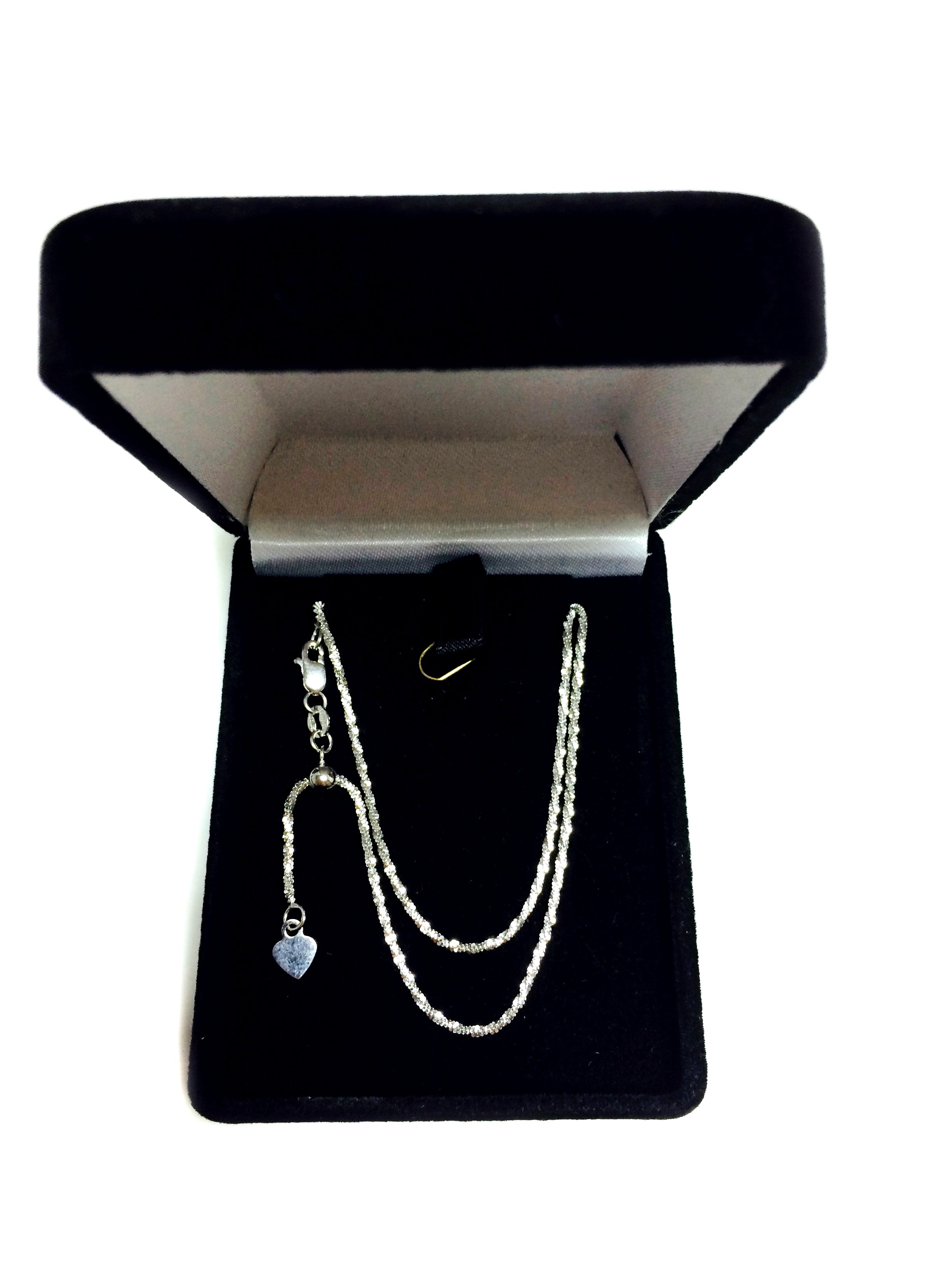 10k White Gold Adjustable Sparkle Link Chain Necklace, 1.5mm, 22"