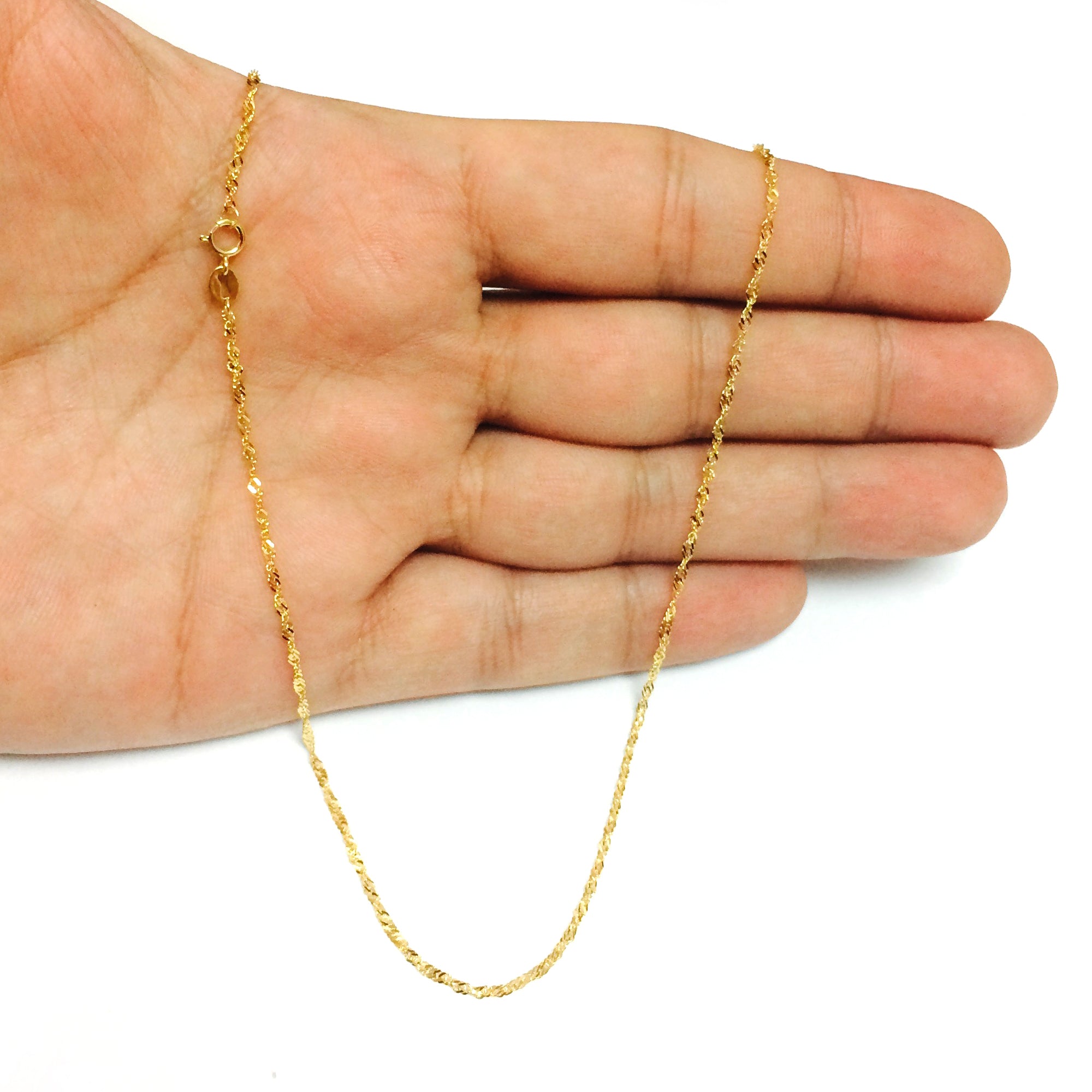 Collana a catena Singapore in oro giallo 10k, gioielli di alta qualità da 1,5 mm per uomini e donne