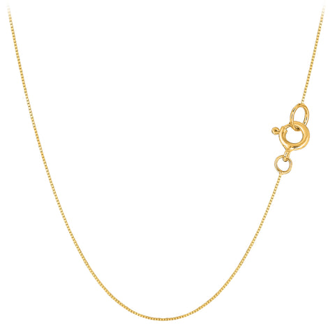 10k Yellow Solid Gold Mirror Box Chain Necklace, 0.45mm