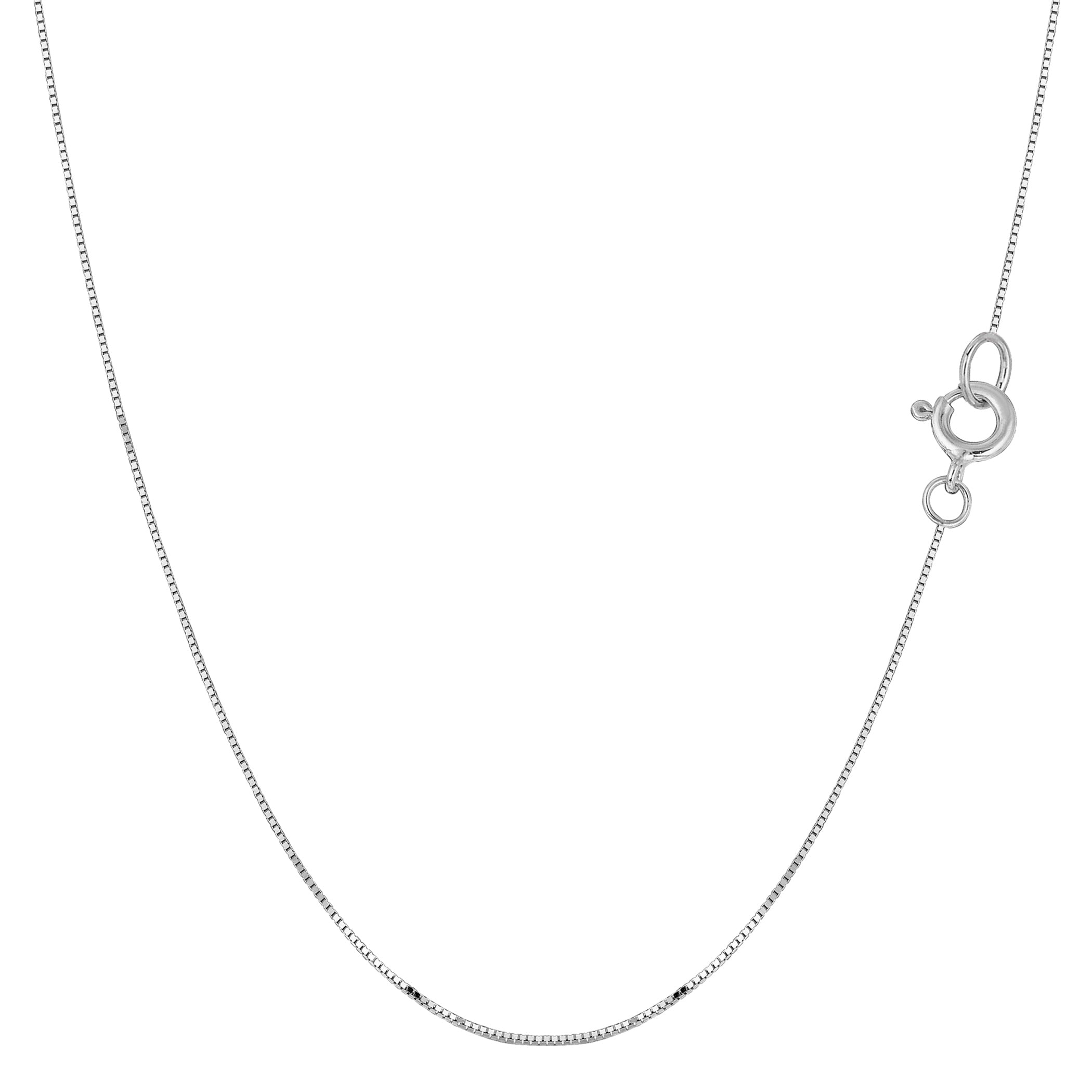 10k White Solid Gold Mirror Box Chain Necklace, 0.45mm