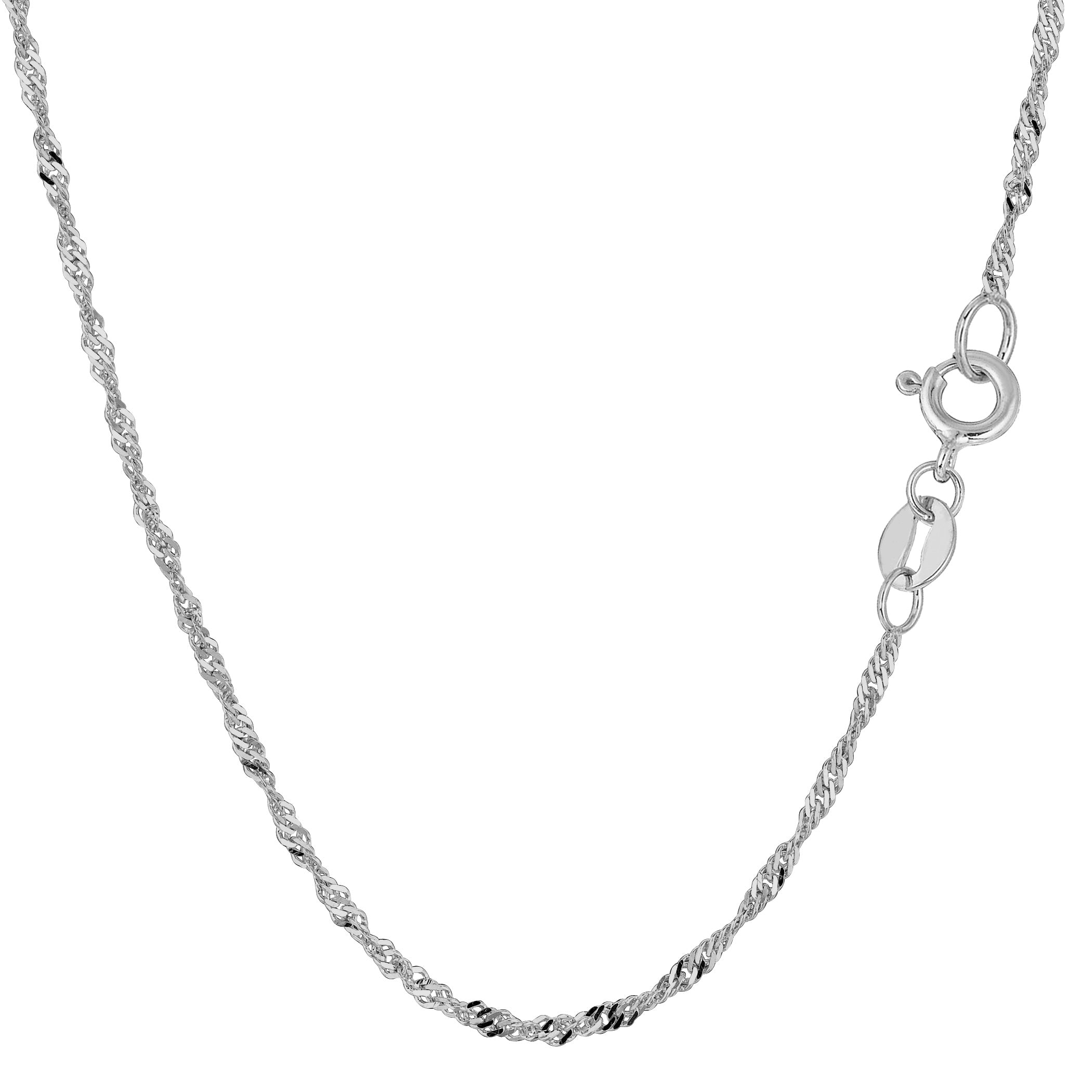 Collar de cadena Singapur de oro blanco de 10 quilates, joyería fina de diseño de 1,7 mm para hombres y mujeres