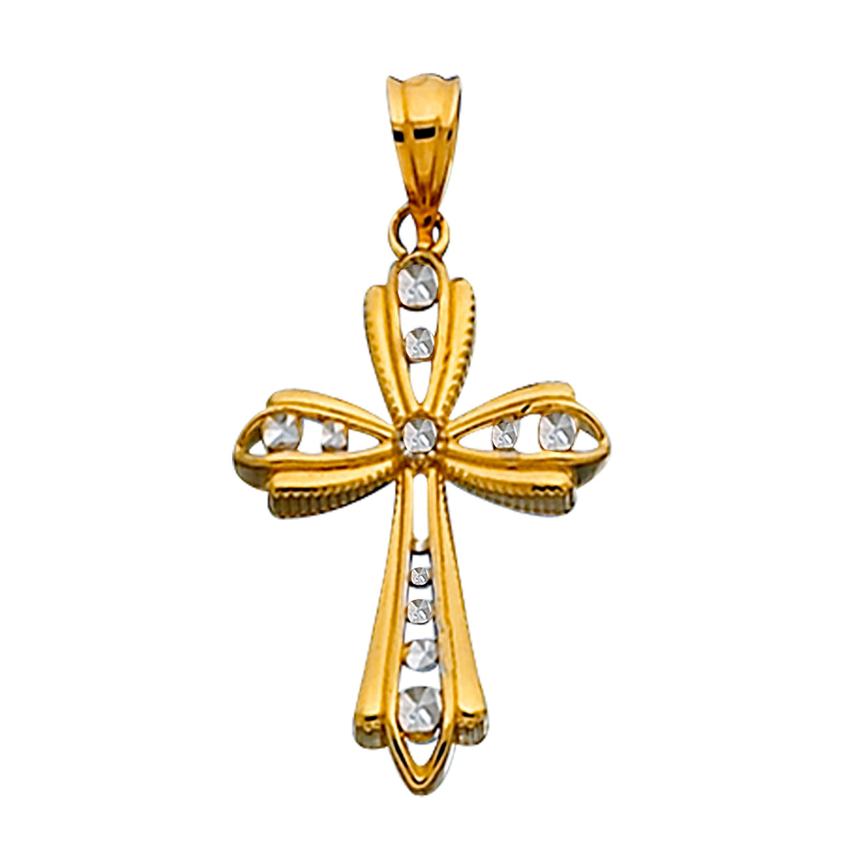 14k 2 Tone Gold Diamond Cut And Rigid Finish Cross Pendant - JewelryAffairs