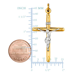 14k 2 Tone Gold Round Tube Crucifix Pendant