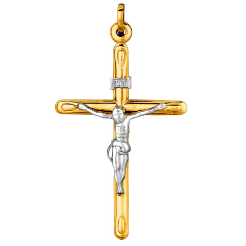 14k 2 Tone Gold Round Tube Crucifix Pendant