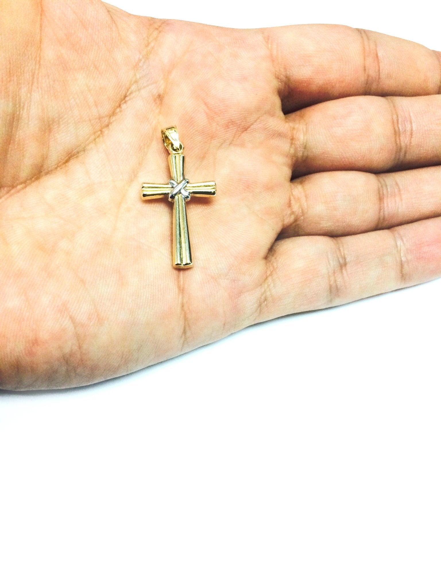 14k 2 Tone Gold Shiny Finish Cross Pendant - JewelryAffairs