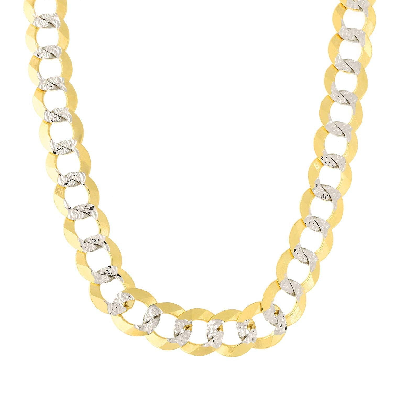 14k 2 Tone Yellow And White Gold Curb Chain Necklace, 8.2mm - JewelryAffairs