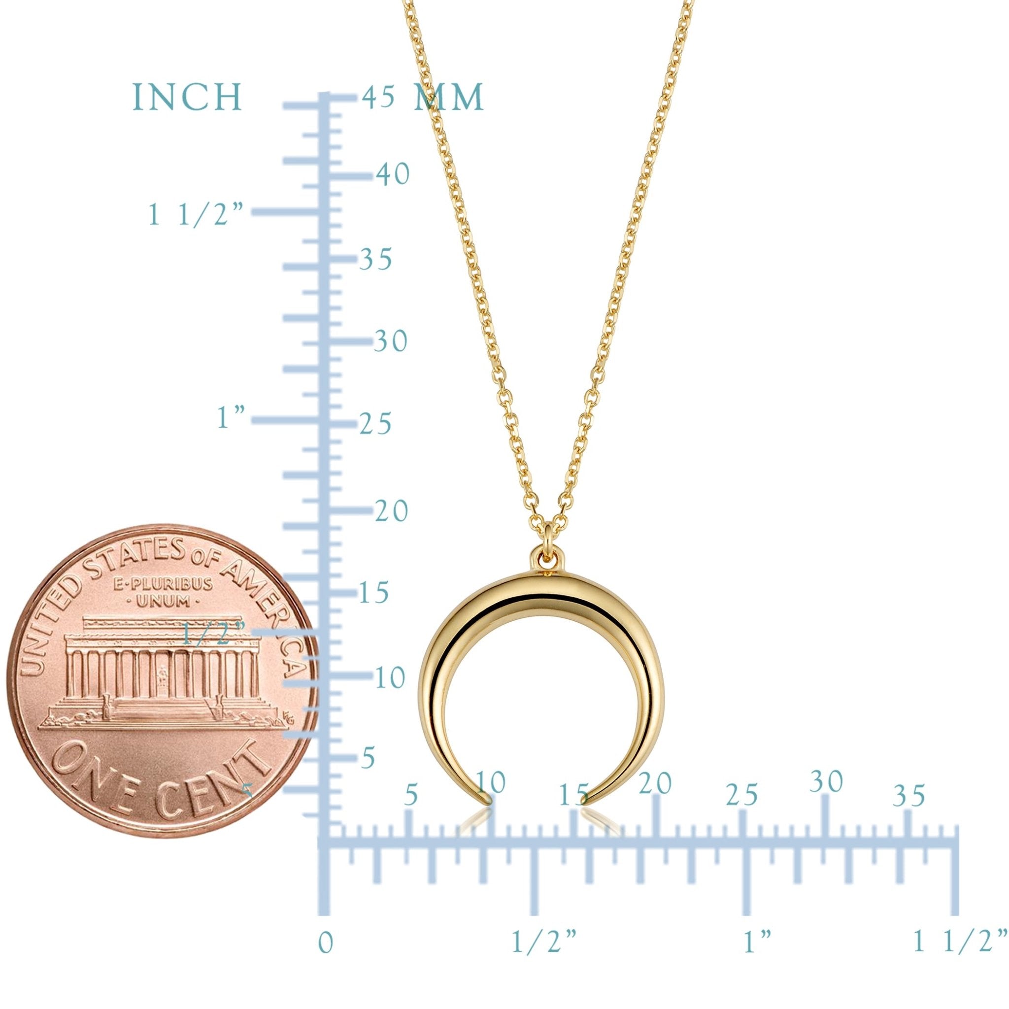 14K Gold Crescent Moon Pendant Necklace, 18" - JewelryAffairs