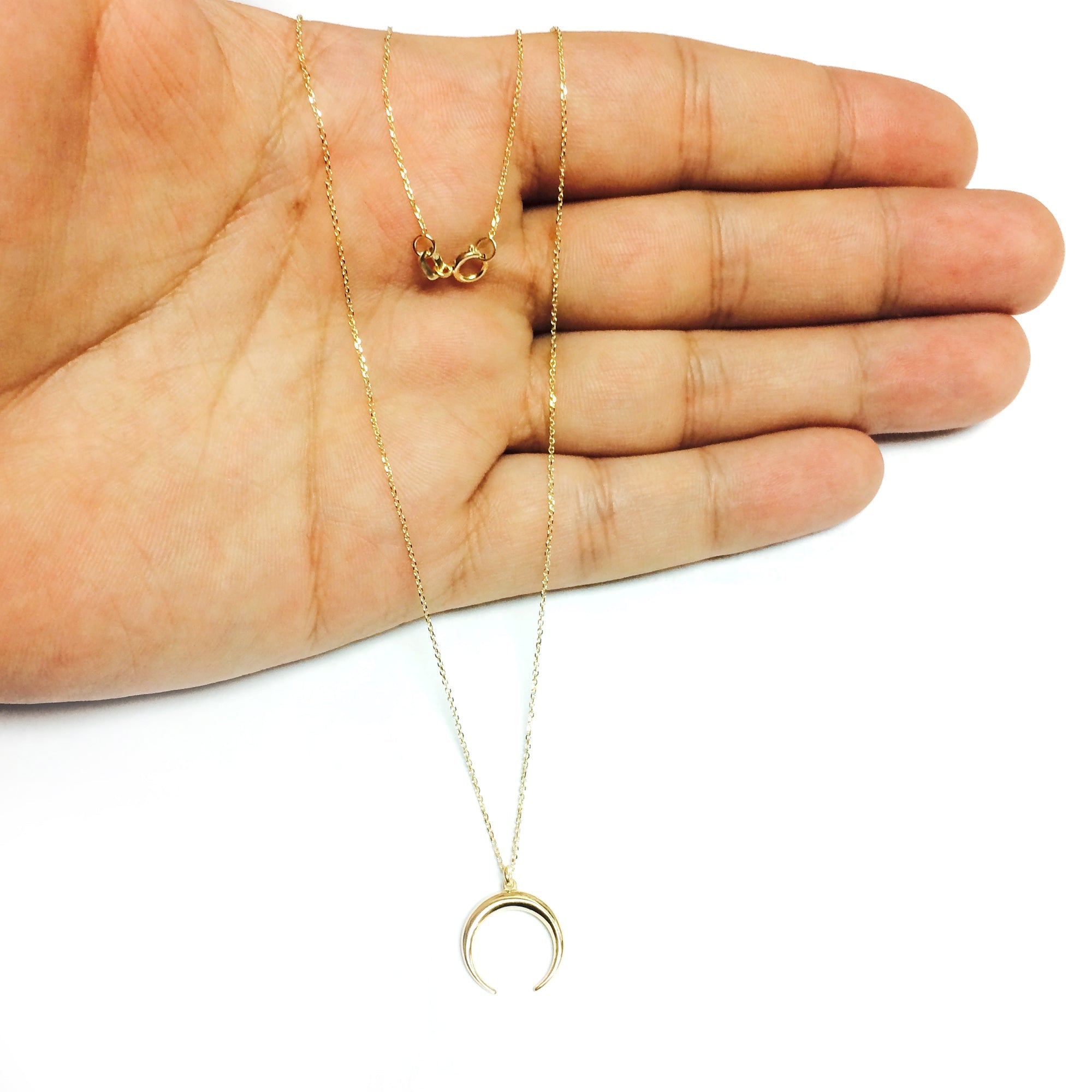 14K Gold Crescent Moon Pendant Necklace, 18" - JewelryAffairs