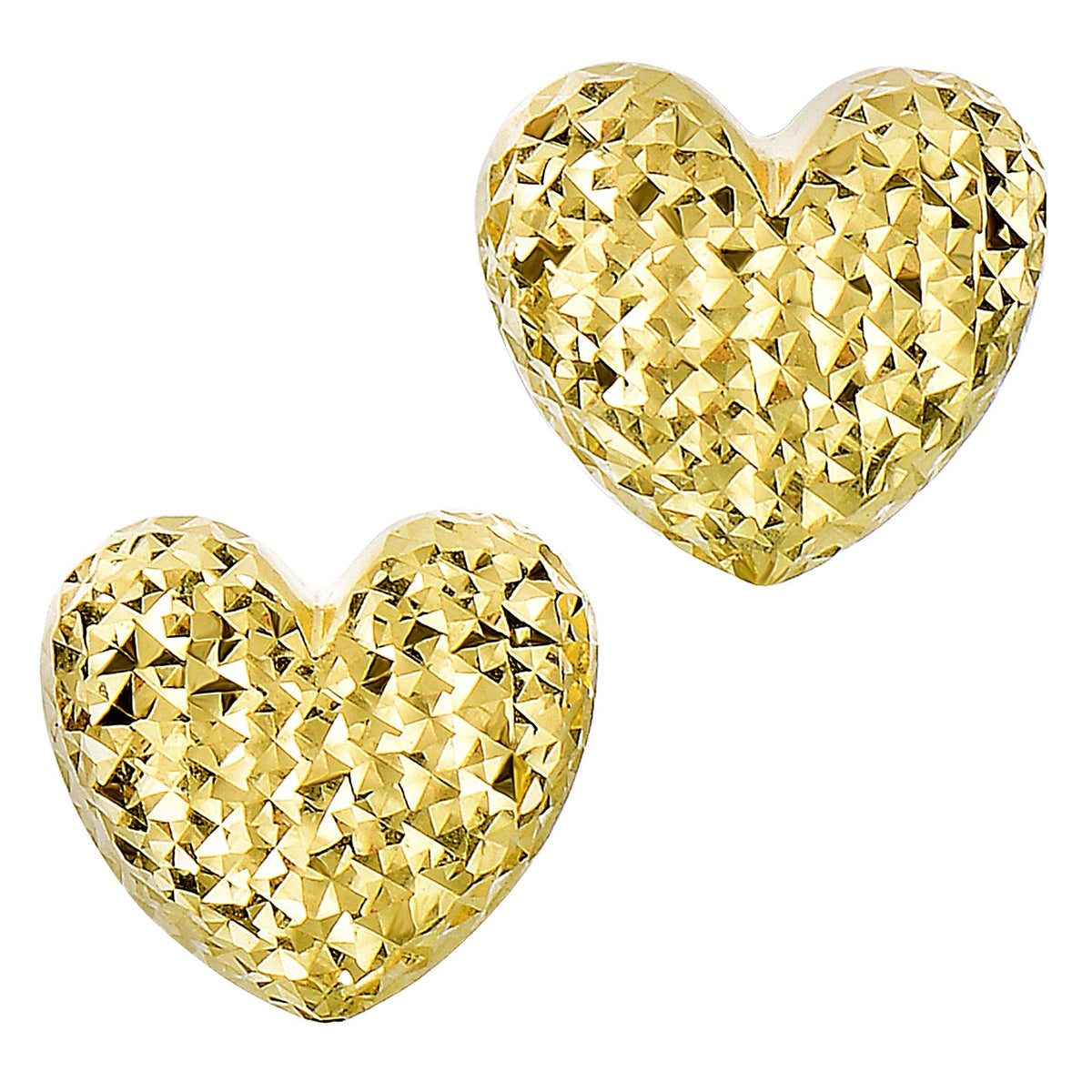 14k Gold Diamond Cut Puffy Heart Stud Earrings, 10 x 11mm - JewelryAffairs
