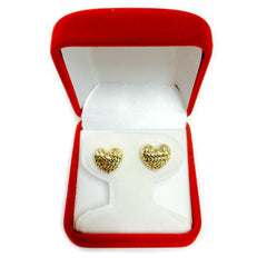 14k Gold Diamond Cut Puffy Heart Stud Earrings, 10 x 11mm - JewelryAffairs
