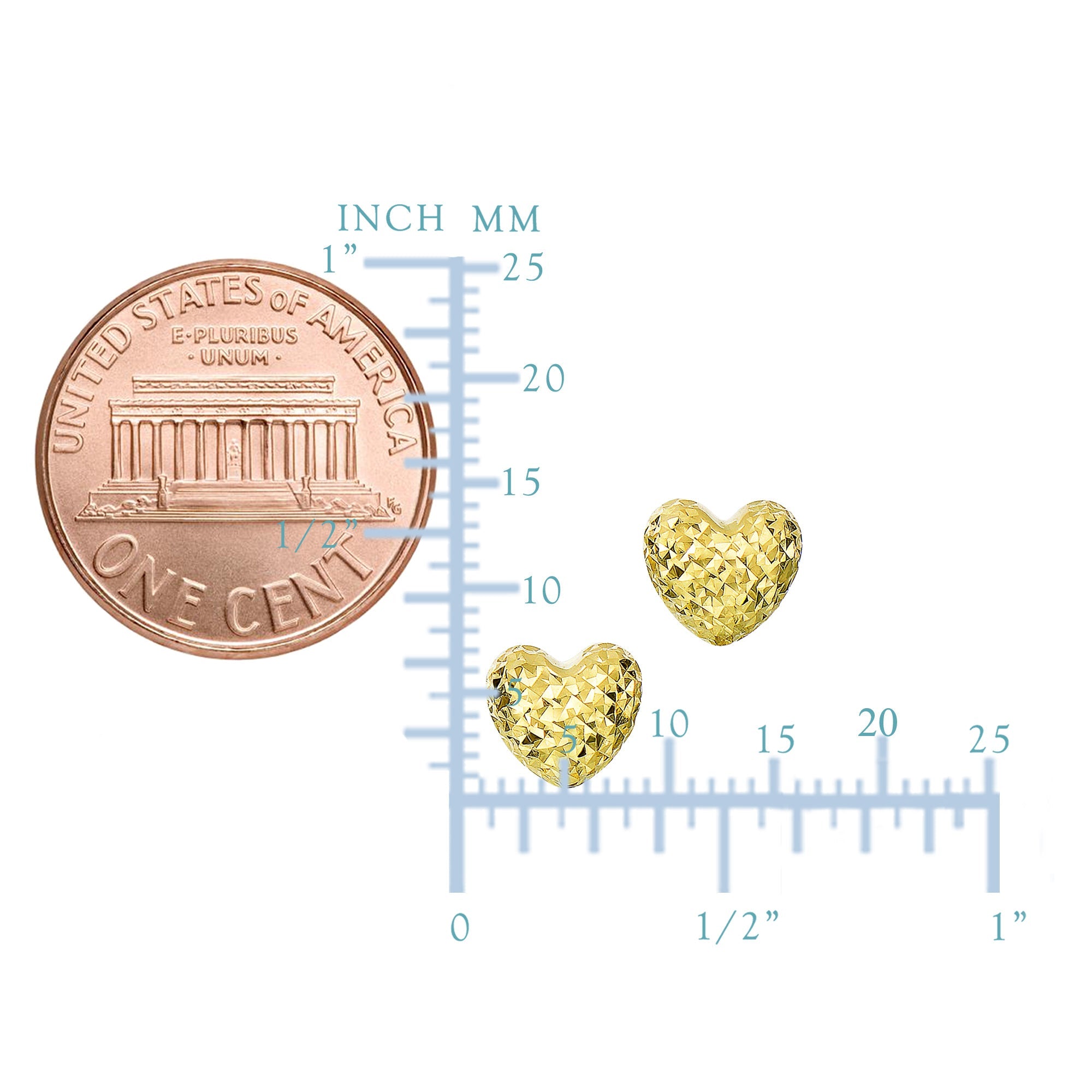 14k Gold Diamond Cut Puffy Heart Stud Earrings, 7 x 8mm - JewelryAffairs
