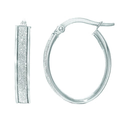 14k Gold Oval Glitter Hoop Earrings, Diameter 15mm