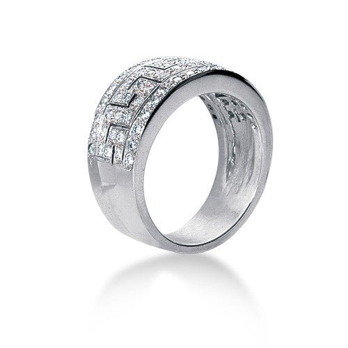 14K Gold Round Diamond Pave' Set Greek Key Ring, 0.74ctw - JewelryAffairs