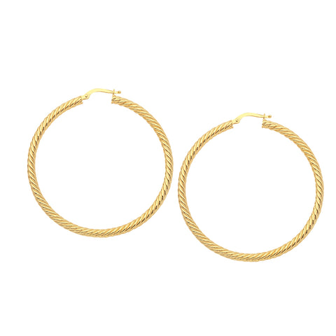 14k Gold Round Twisted Hoop Earrings, Diameter 25 mm