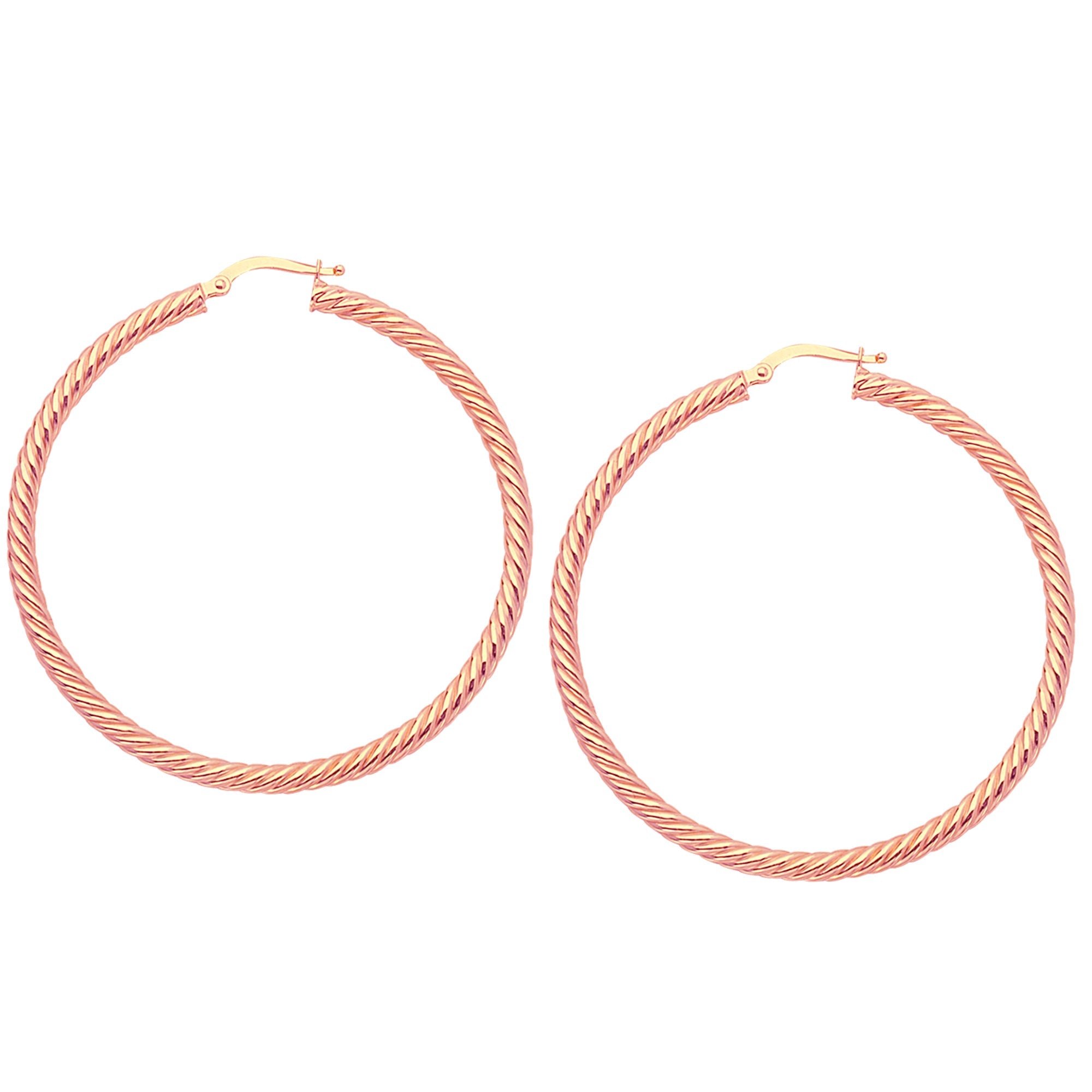 14k Gold Round Twisted Hoop Earrings, Diameter 50 mm