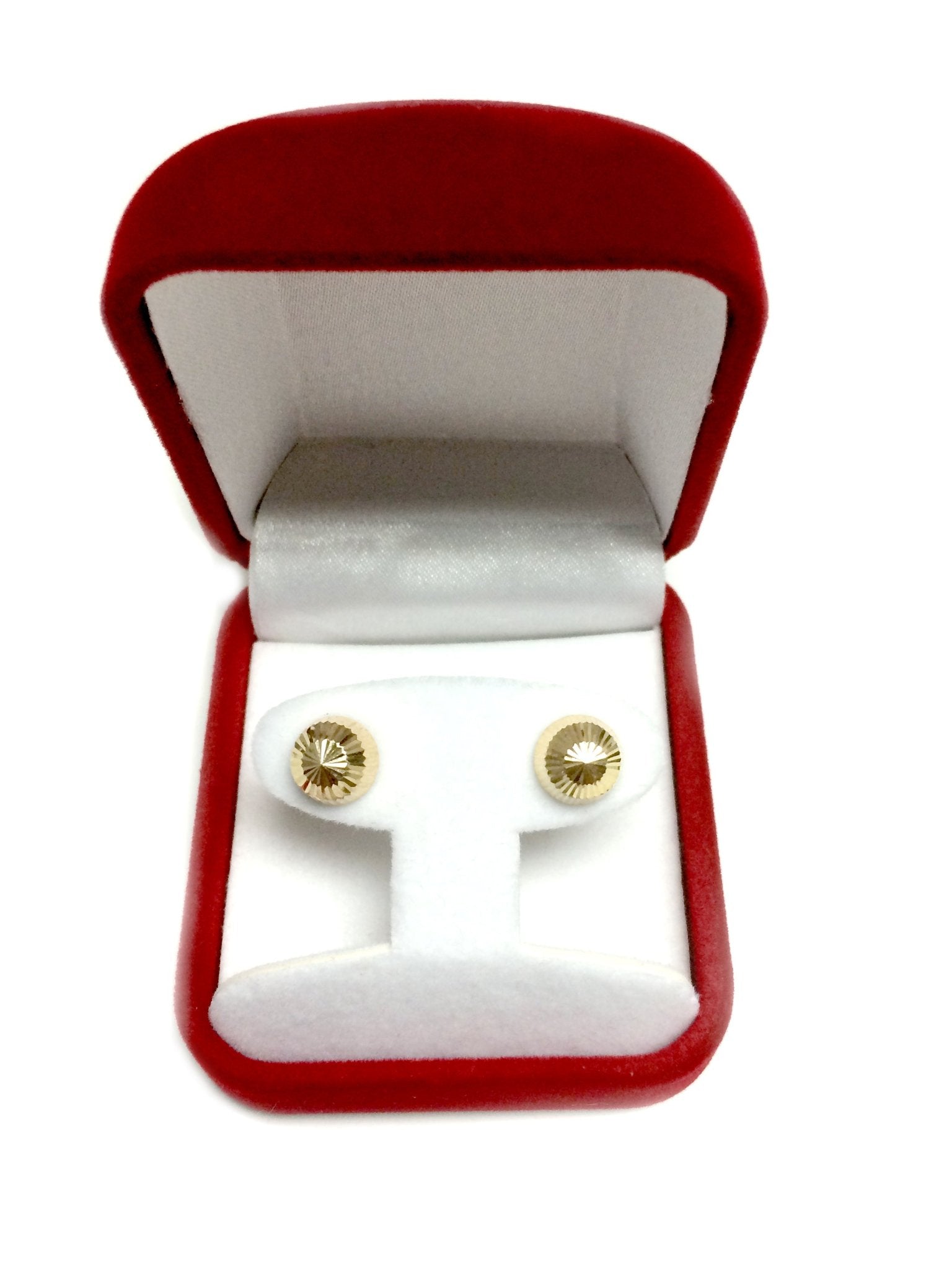 14k Gold Shiny Diamond Cut Round Stud Earrings, 10mm - JewelryAffairs