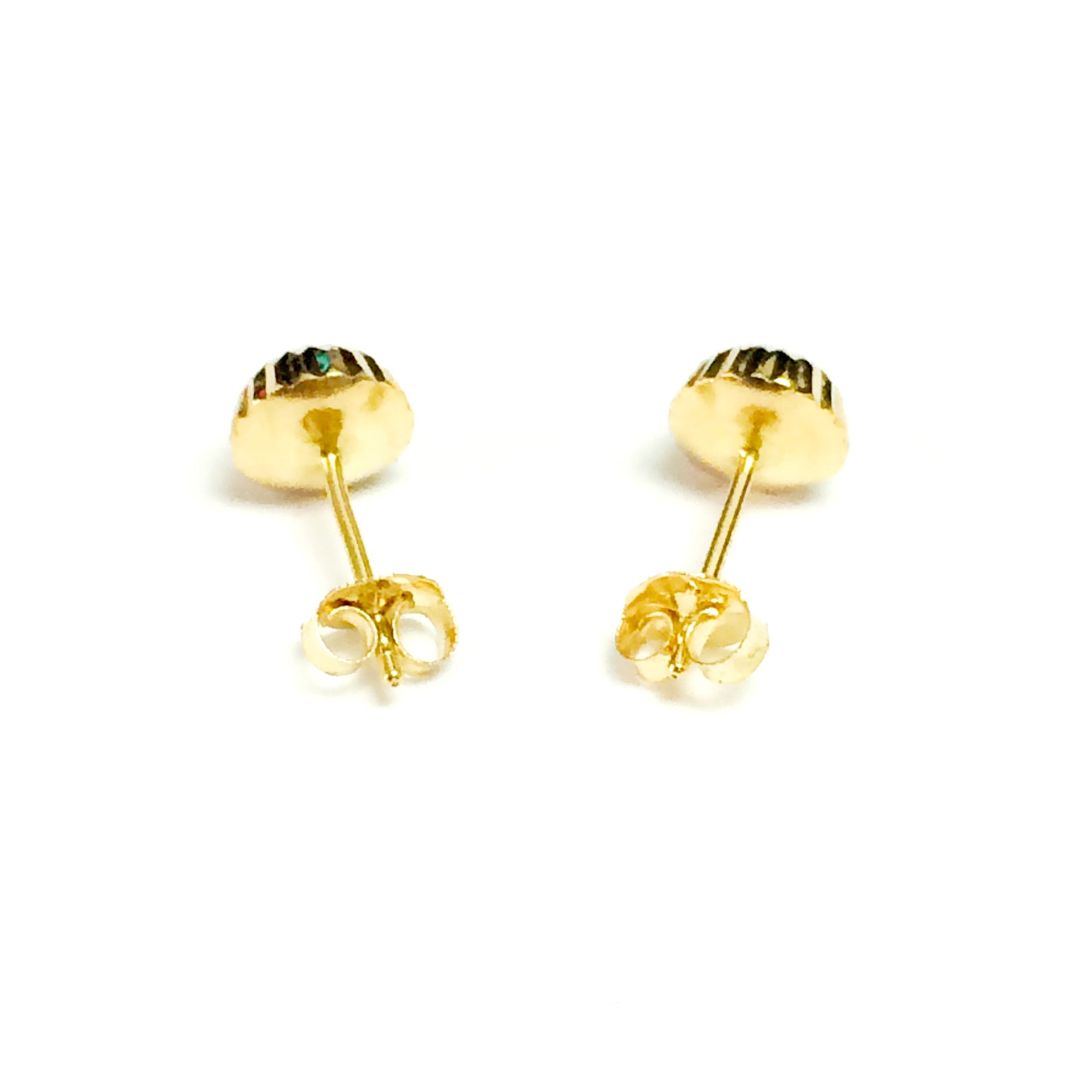 14k Gold Shiny Diamond Cut Round Stud Earrings, 7mm