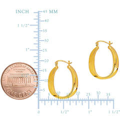 14K Gold Shiny Oval Shape Hoop Earring