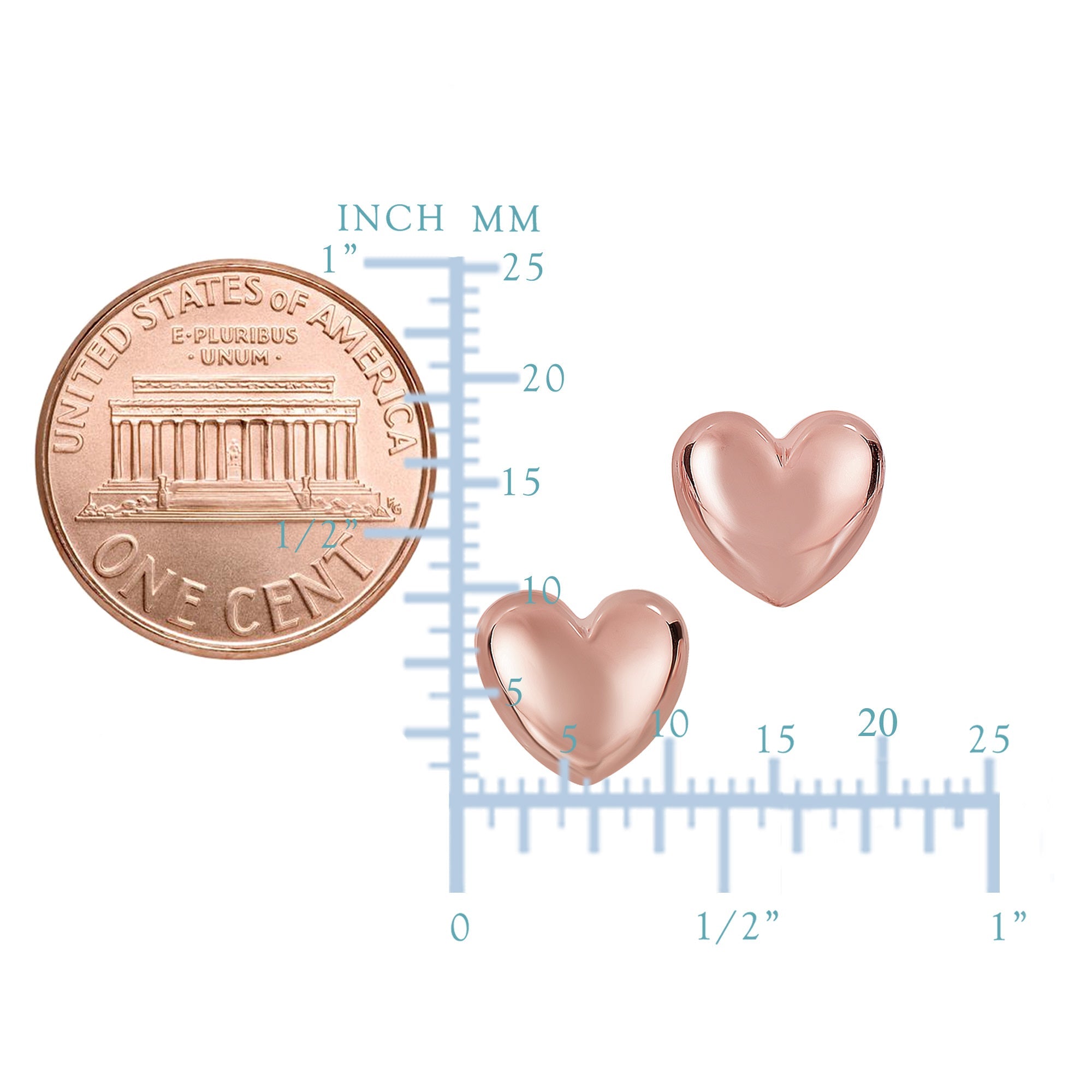 14k Gold Shiny Puff Heart Shape Stud Earrings, 10 x 11mm - JewelryAffairs