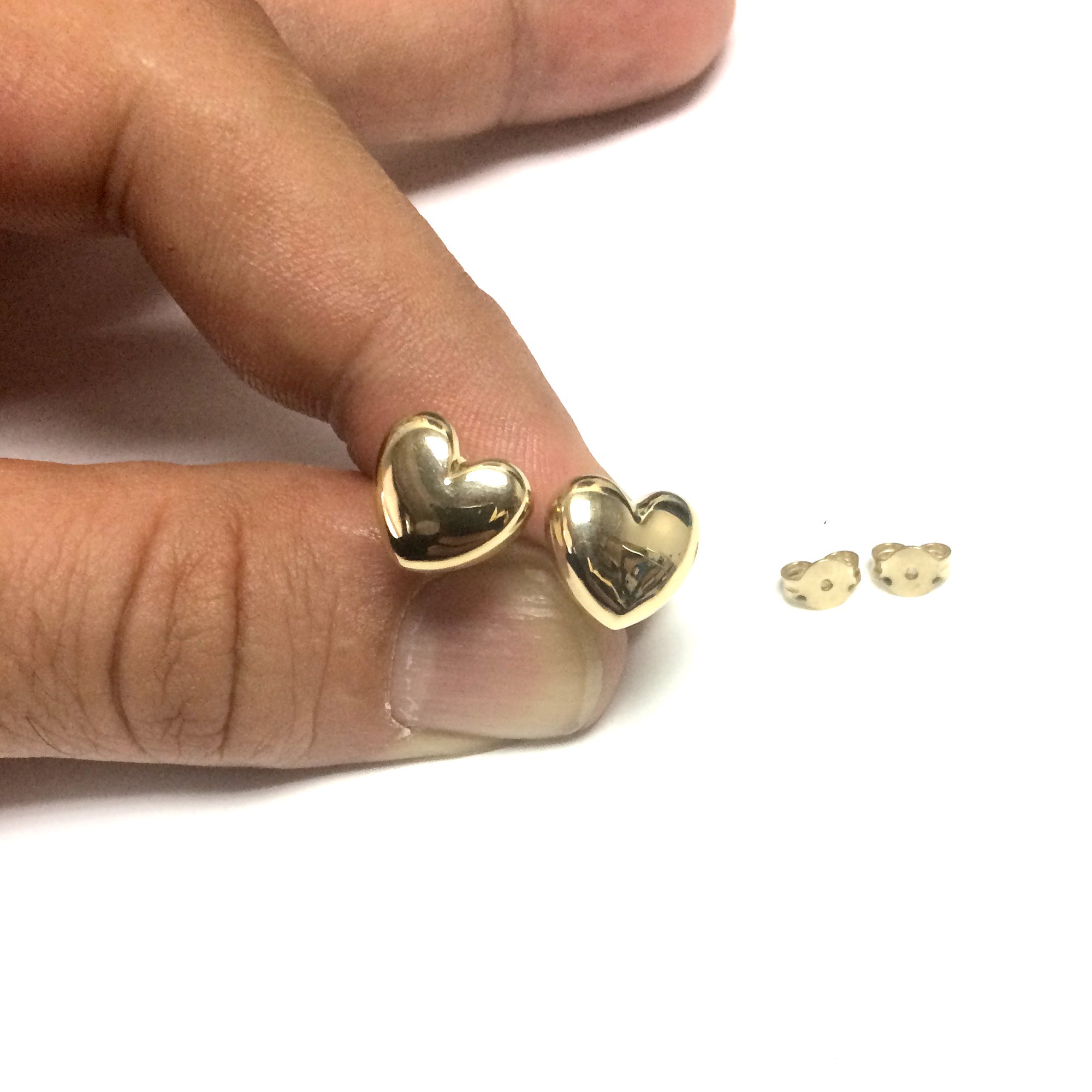 14k Gold Shiny Puff Heart Shape Stud Earrings, 10 x 11mm - JewelryAffairs