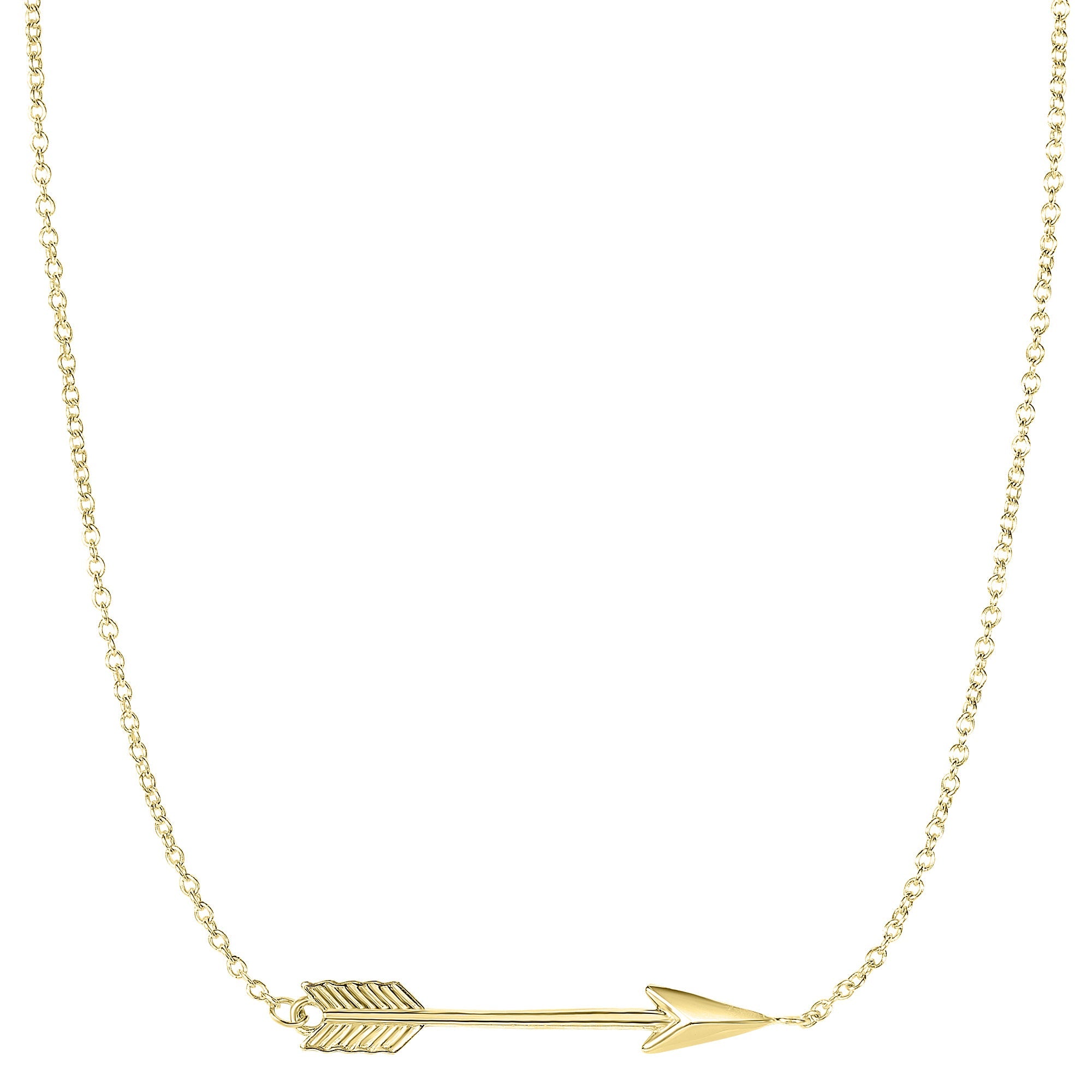 14k Gold Side Ways Arrow Necklace, 17" To 18" Adjustable - JewelryAffairs