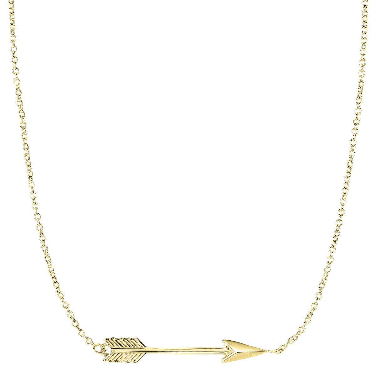 14k Gold Side Ways Arrow Necklace, 17" To 18" Adjustable - JewelryAffairs