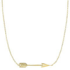 14k Gold Side Ways Arrow Necklace, 17" To 18" Adjustable - JewelryAffairs