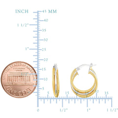 14K Gold Yellow And White Finish Hoop Fancy Earrings, Diameter 15mm