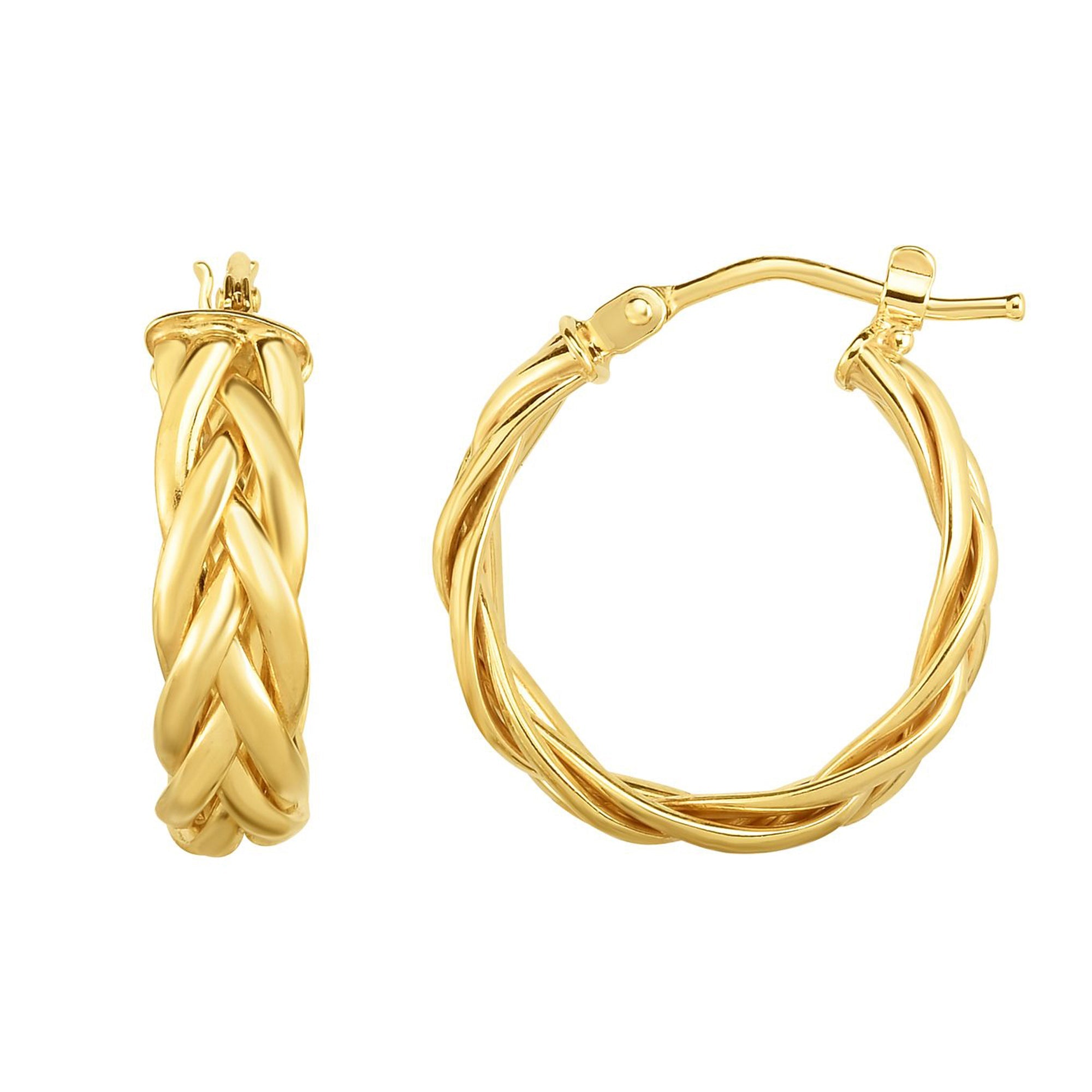 14K Gold Yellow Finish Hoop Fancy Earrings, Diameter 15mm - JewelryAffairs
