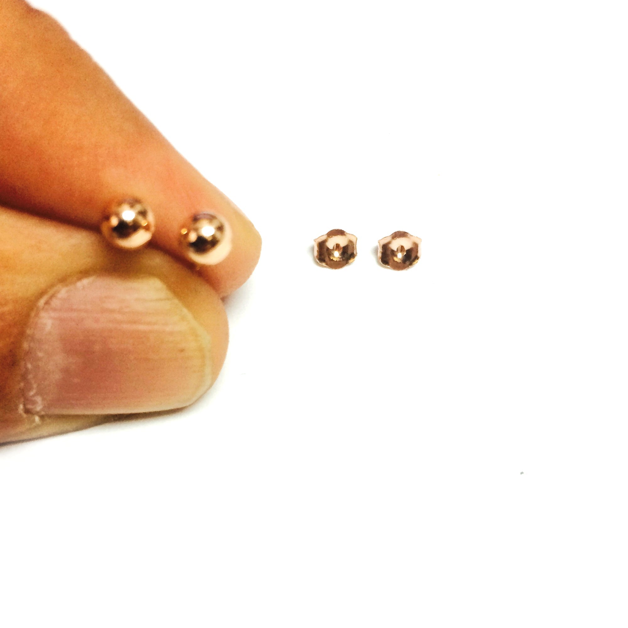 14K Real Rose Gold Ball Stud Earrings - JewelryAffairs