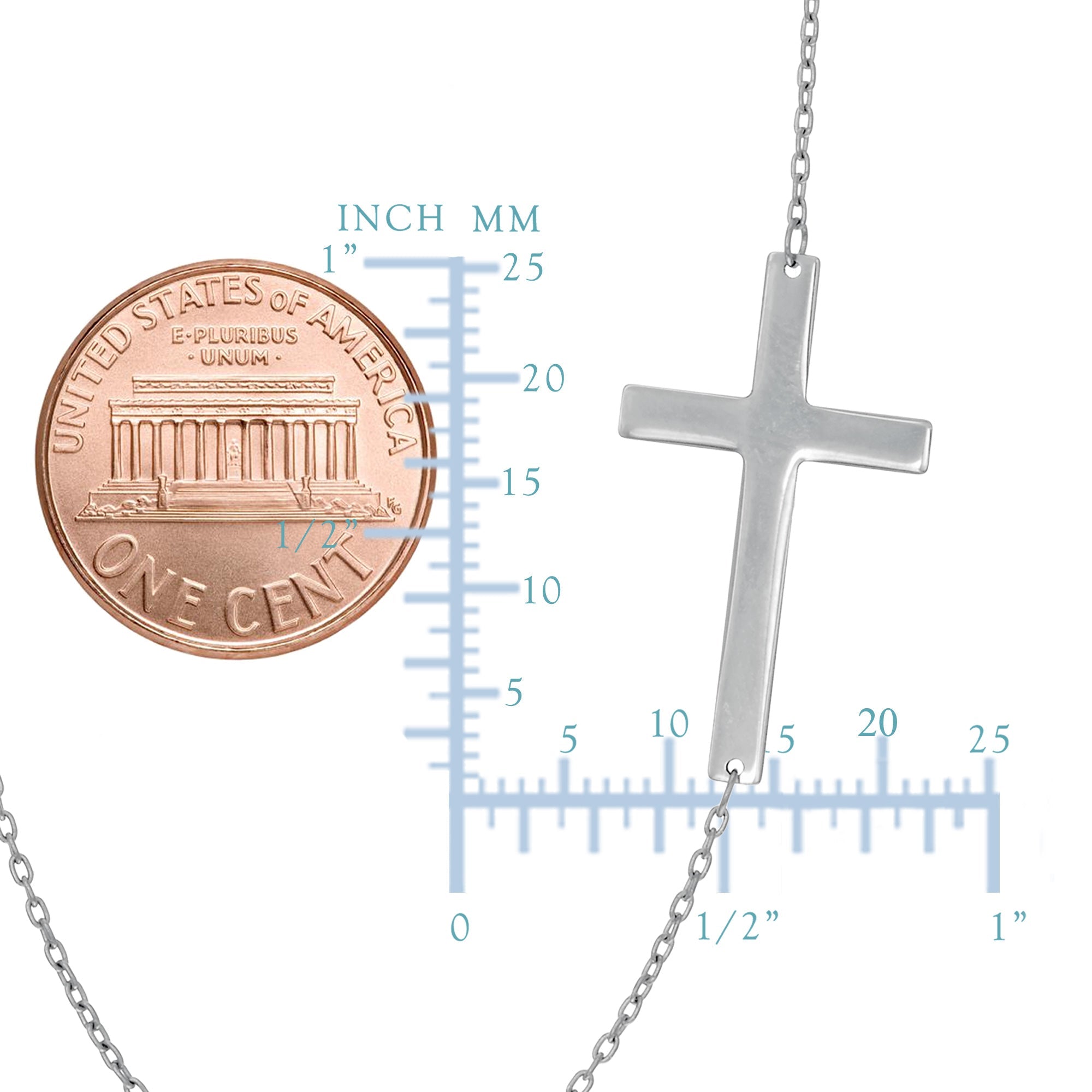 14k Real Solid Gold Sideways Cross Pendant Necklace, 18"