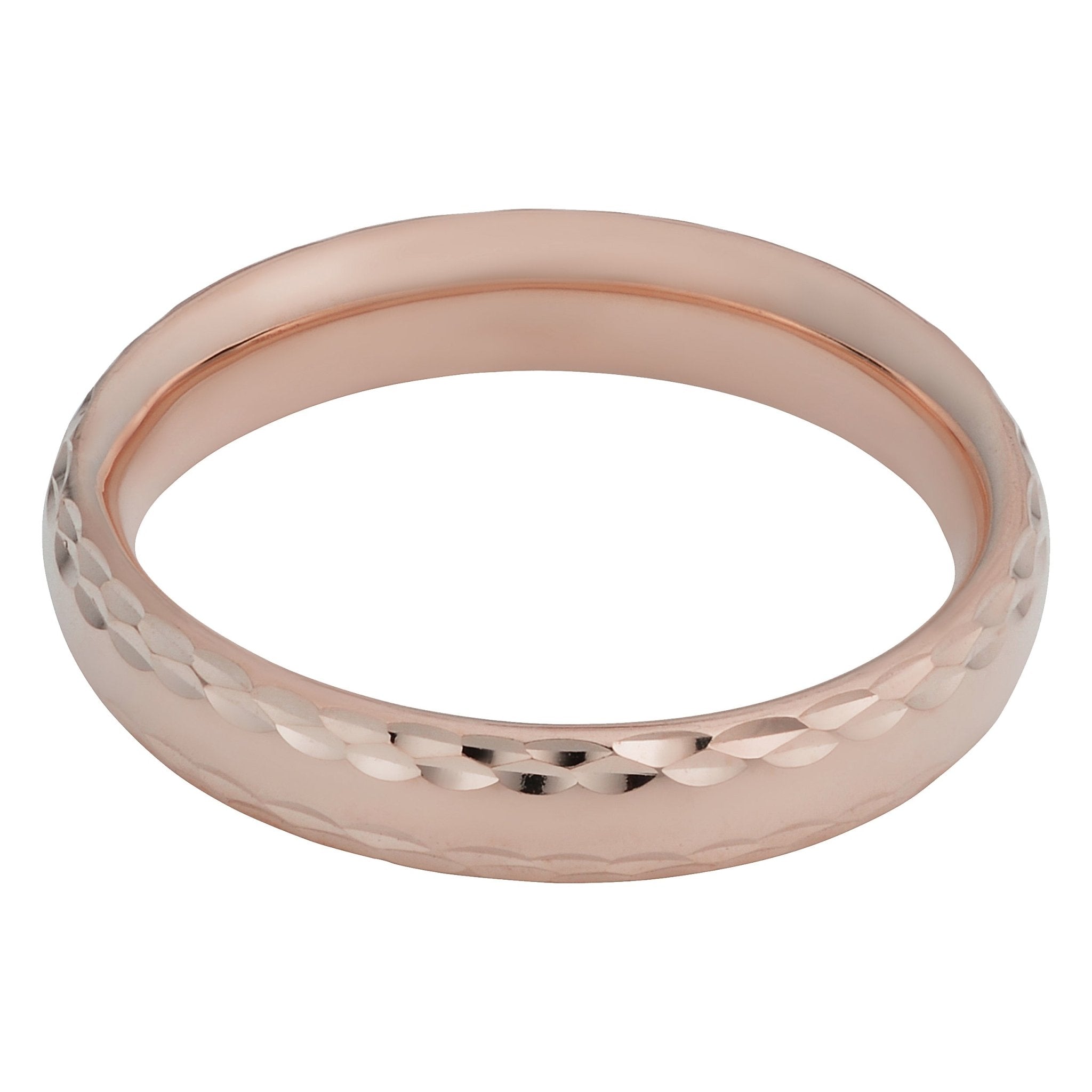 14k Rose Gold Diamond Cut 4mm Wide Hollow Wedding Band Ring