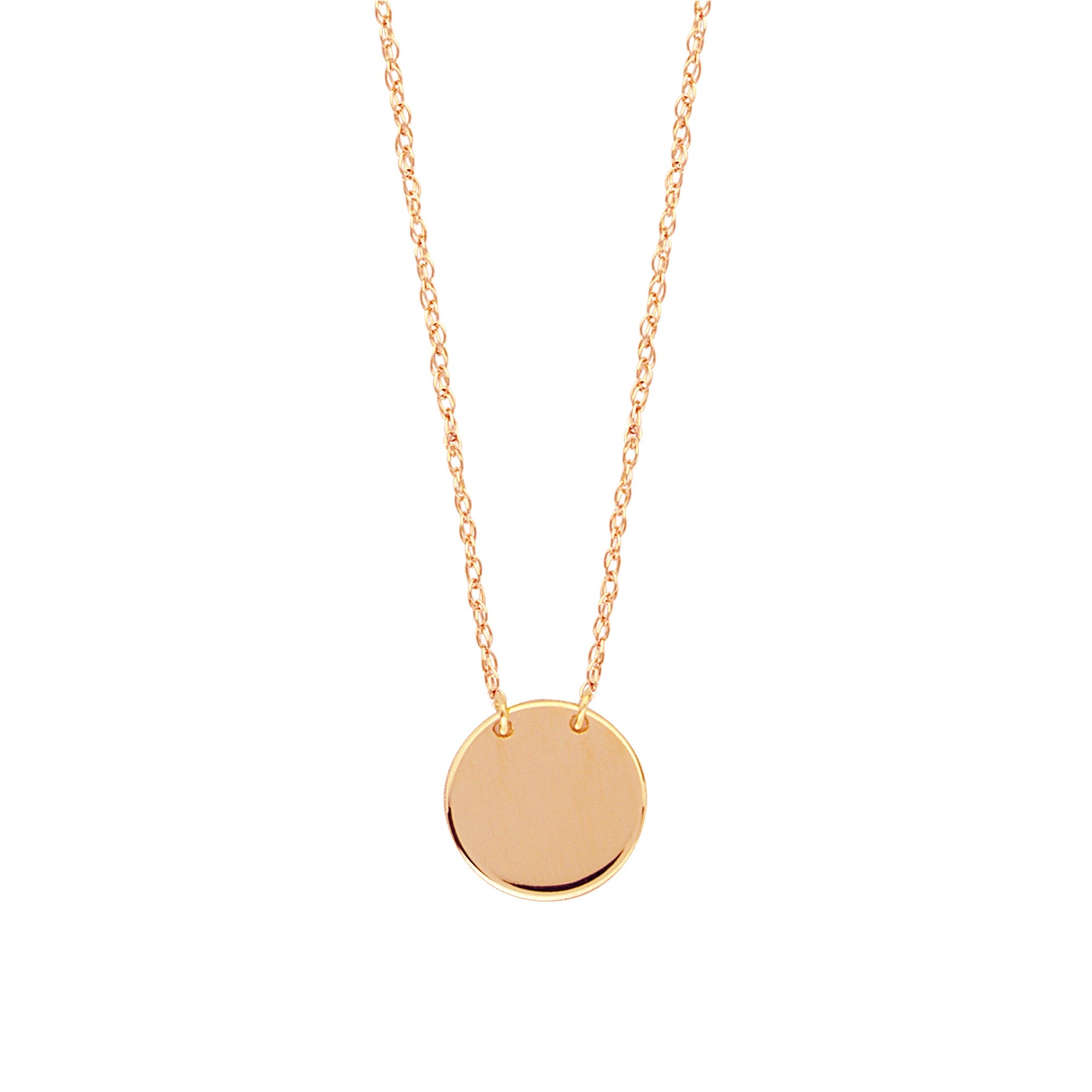 14K Rose Gold Mini Engravable Disk Pendant Necklace, 16" To 18" Adjustable