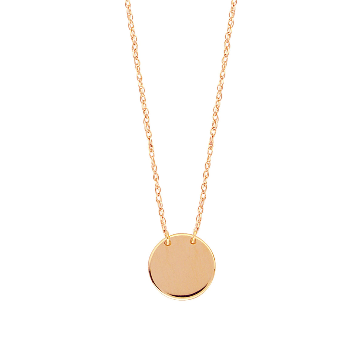 14K Rose Gold Mini Engravable Disk Pendant Necklace, 16" To 18" Adjustable