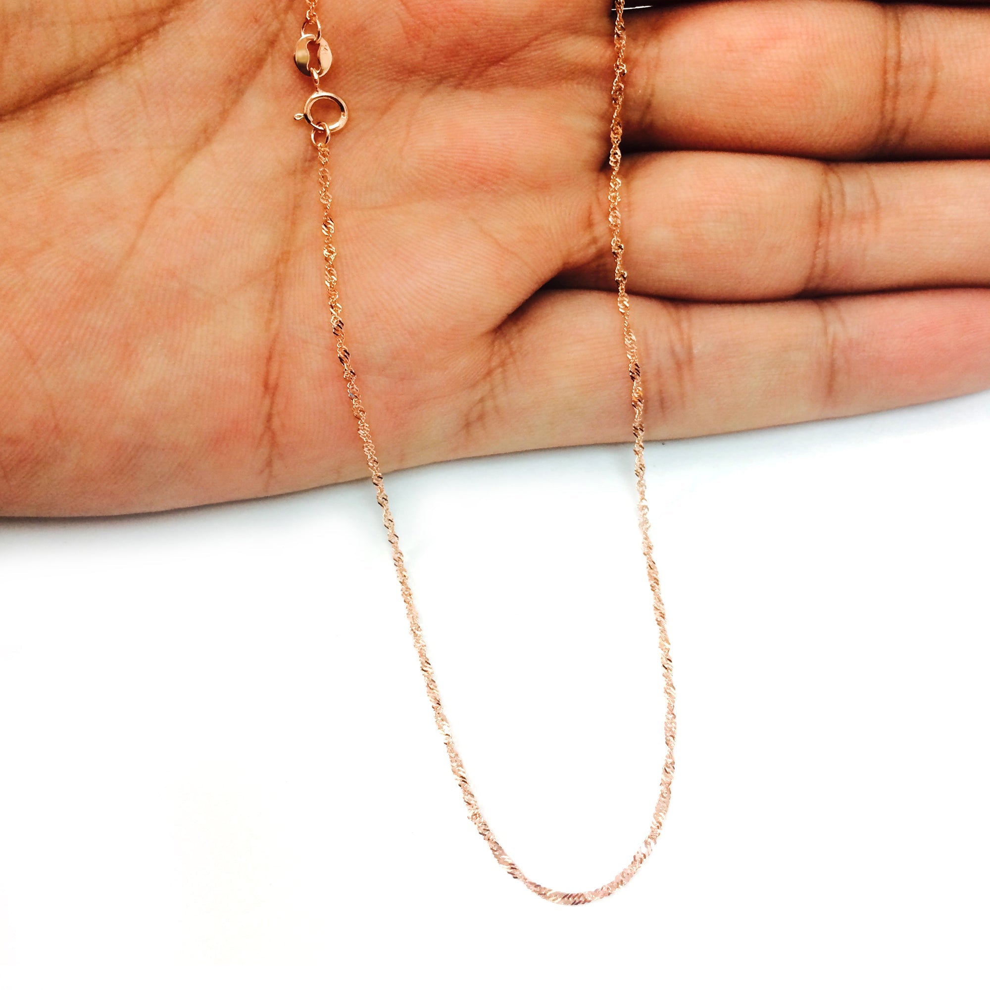 14k Rose Gold Singapore Chain Necklace, 1.0mm - JewelryAffairs