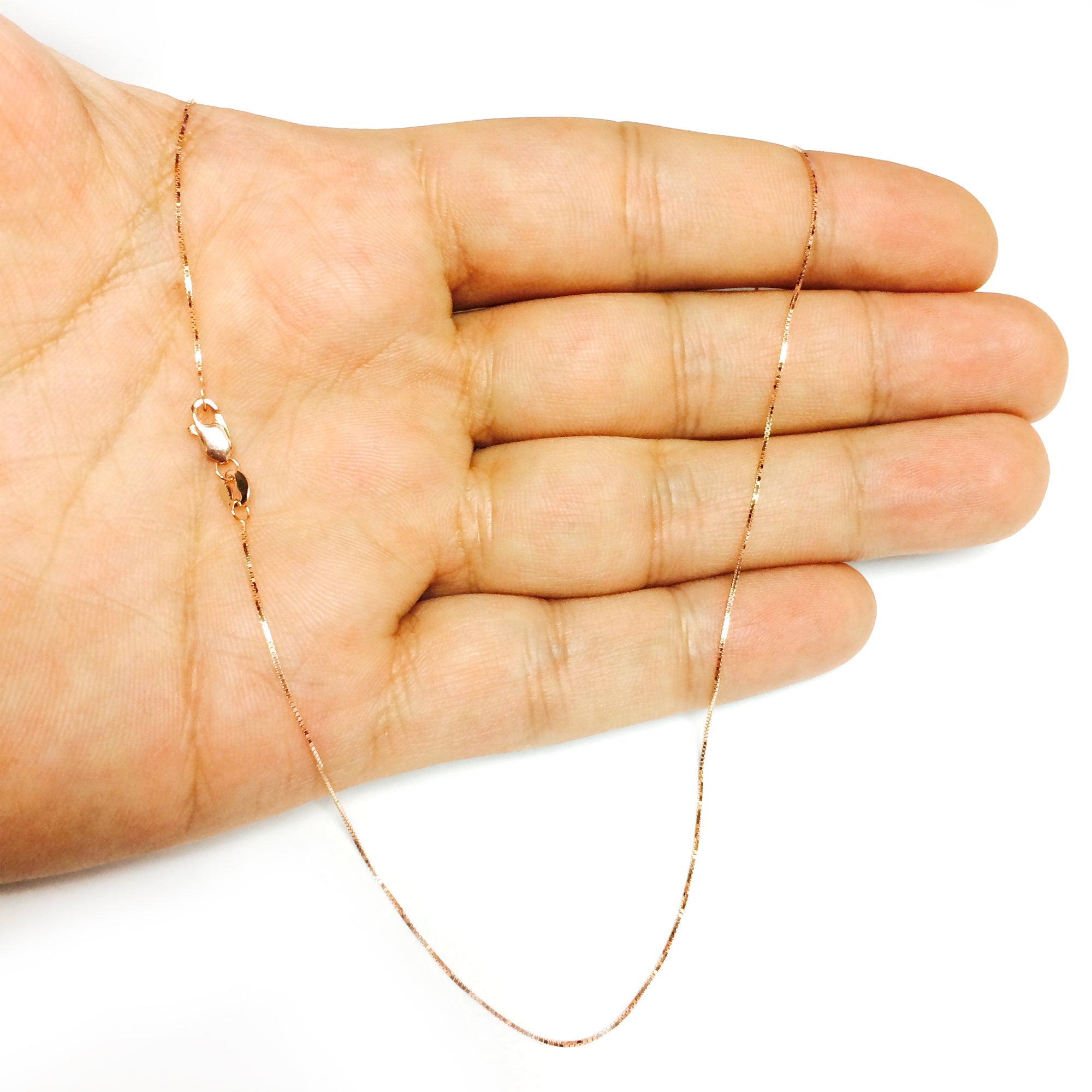 14k Rose Solid Gold Mirror Box Chain Necklace, 0.6mm - JewelryAffairs