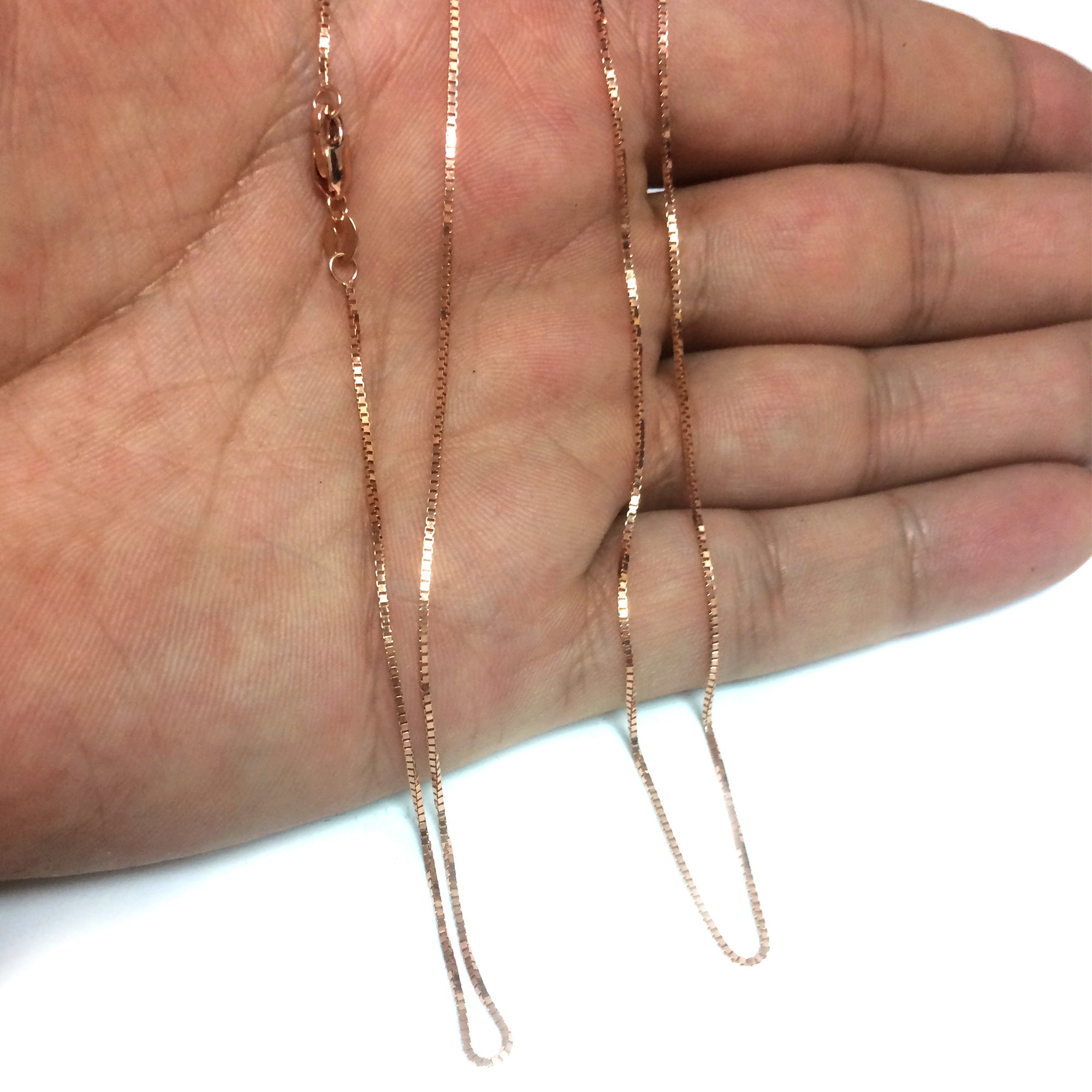 14k Rose Solid Gold Mirror Box Chain Necklace, 0.8mm - JewelryAffairs