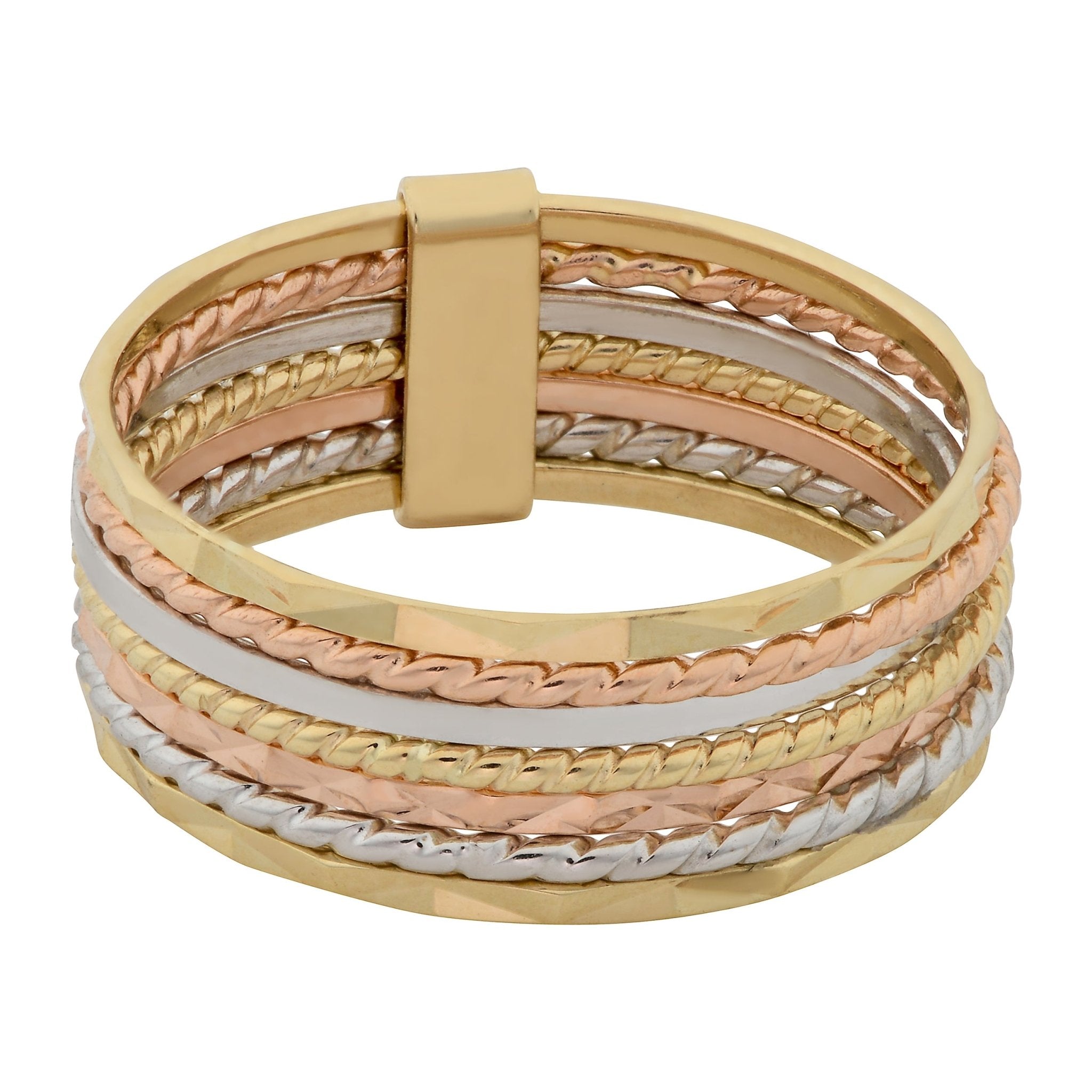 14k Tricolor Gold Seven Days 7 Blessings Stack Ring, 6.7mm - JewelryAffairs