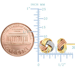 14K Tricolor Shiny And Textured Finish Love Knot Earrings, 9mm