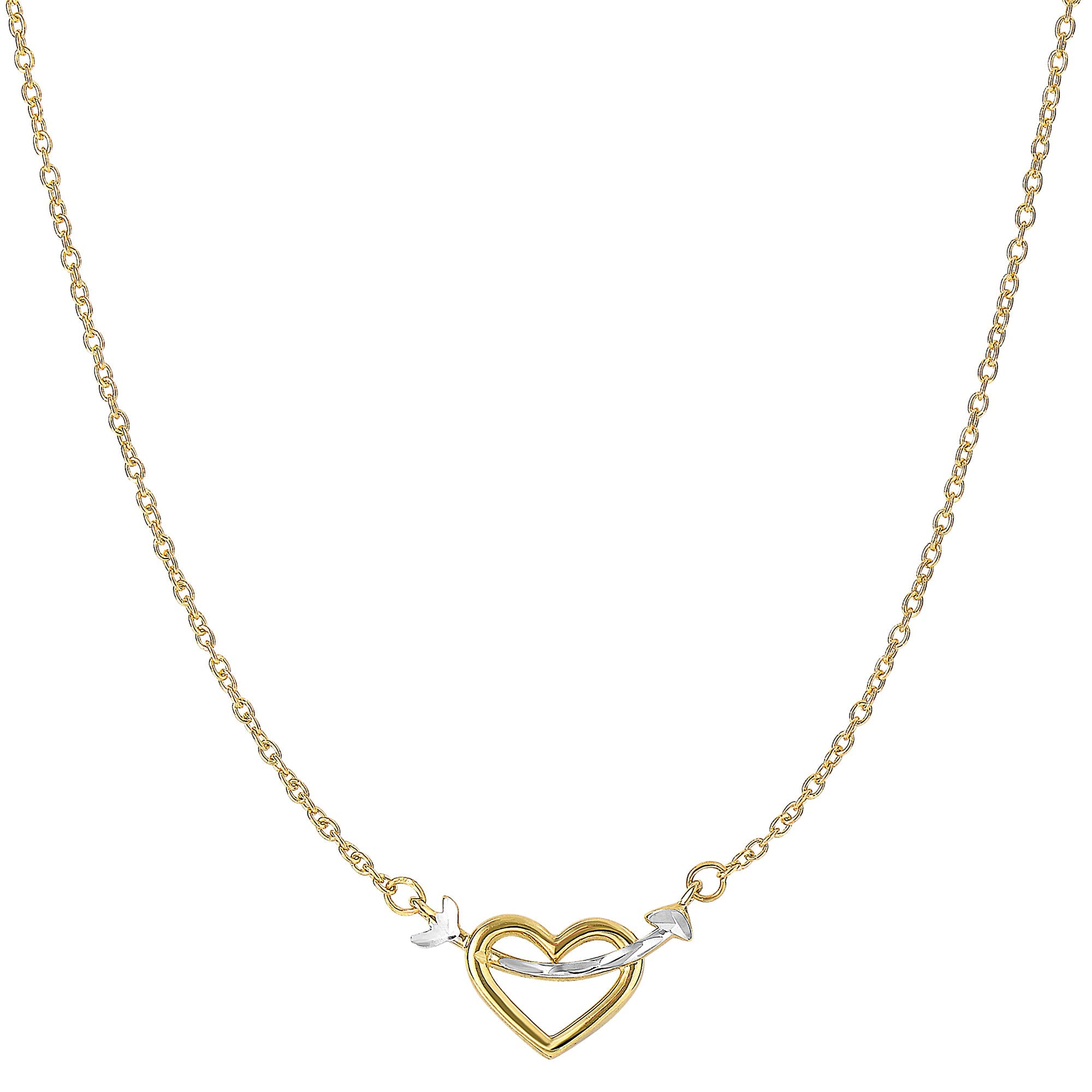 14K Two Tone Gold Arrow Through Open Heart Pendant Necklace, 18"