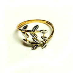 14K Two Tone Gold Diamond Cut Olive Leaf Branch Design Ring, Size 7 - JewelryAffairs