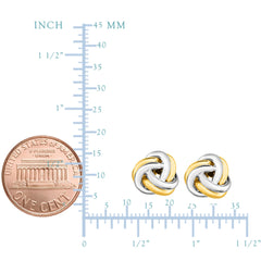 14k Two Tone Gold Shiny Double Row Round Tube Love Knot Stud Earrings, 8mm