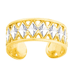 14K White And Yellow Gold Diamond Cut And Millgrain Design Adjustable Toe Ring 6mm - JewelryAffairs