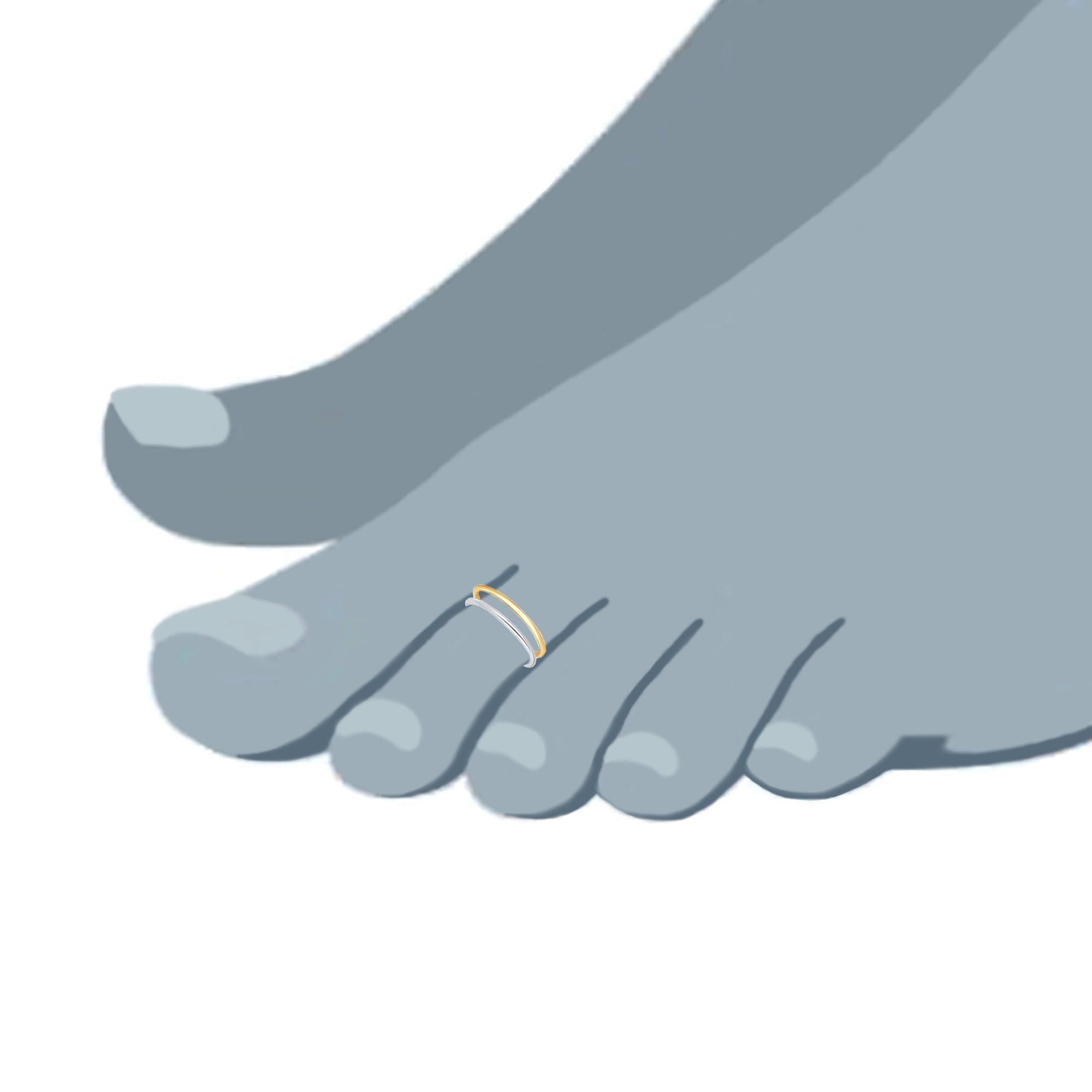 14K White And Yellow Gold Double Bar Cuff Style Adjustable Toe Ring - JewelryAffairs