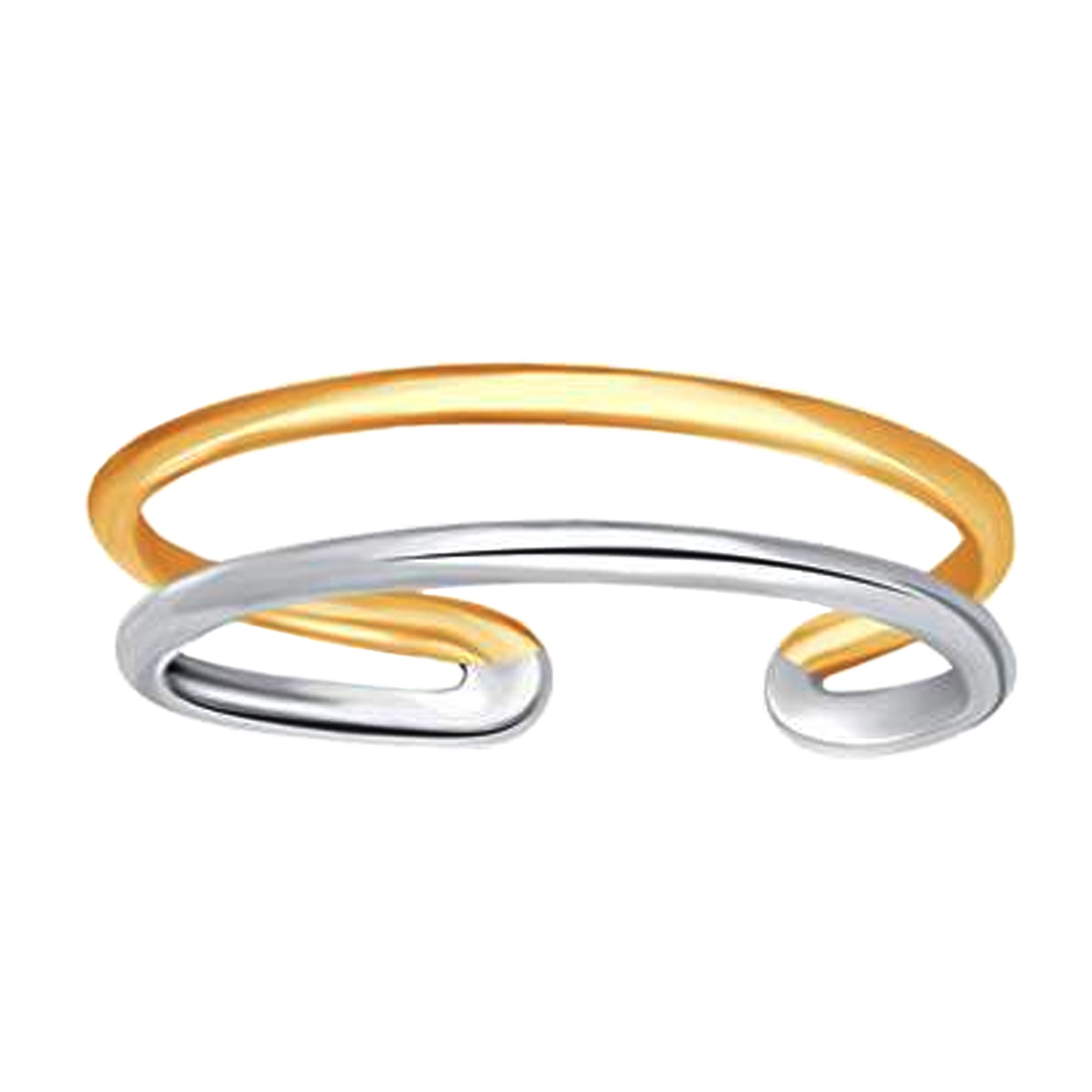 14K White And Yellow Gold Double Bar Cuff Style Adjustable Toe Ring - JewelryAffairs