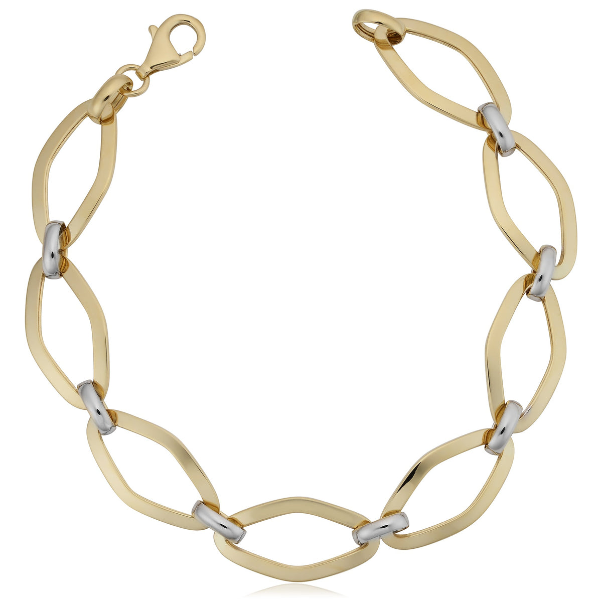 14k White And Yellow Gold Marquise Link Womens Bracelet, 7.75" - JewelryAffairs